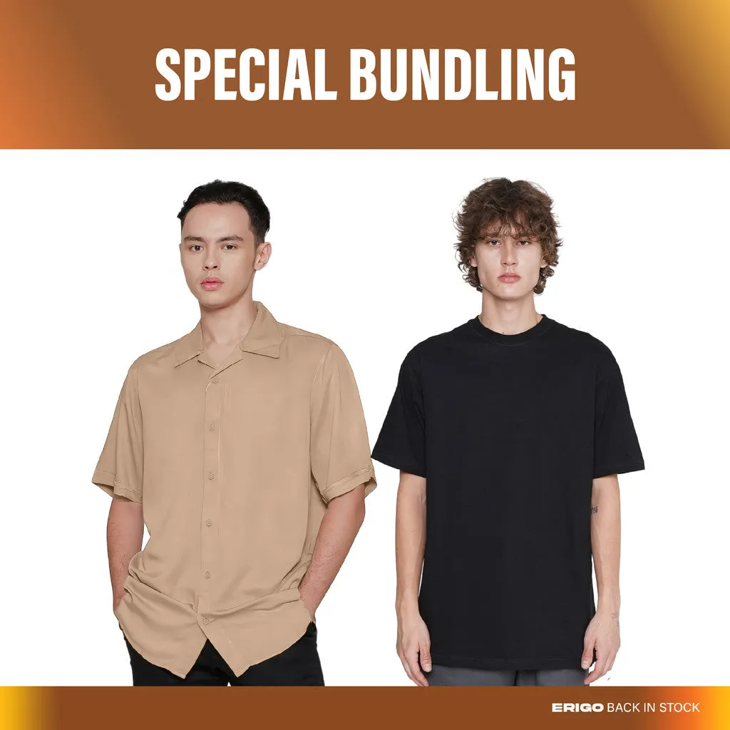 Erigo Paket Hemat Short Shirt Aera Khaki + T-Shirt Basic Meghan Black Unisex sold by Erigo
