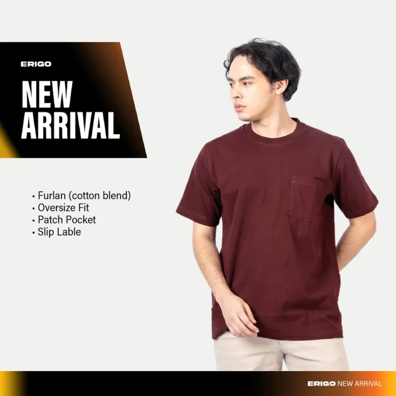 Erigo T-Shirt Oversize Pocket Kinsey Maroon - Kaos Oversize Unisex sold by Erigo