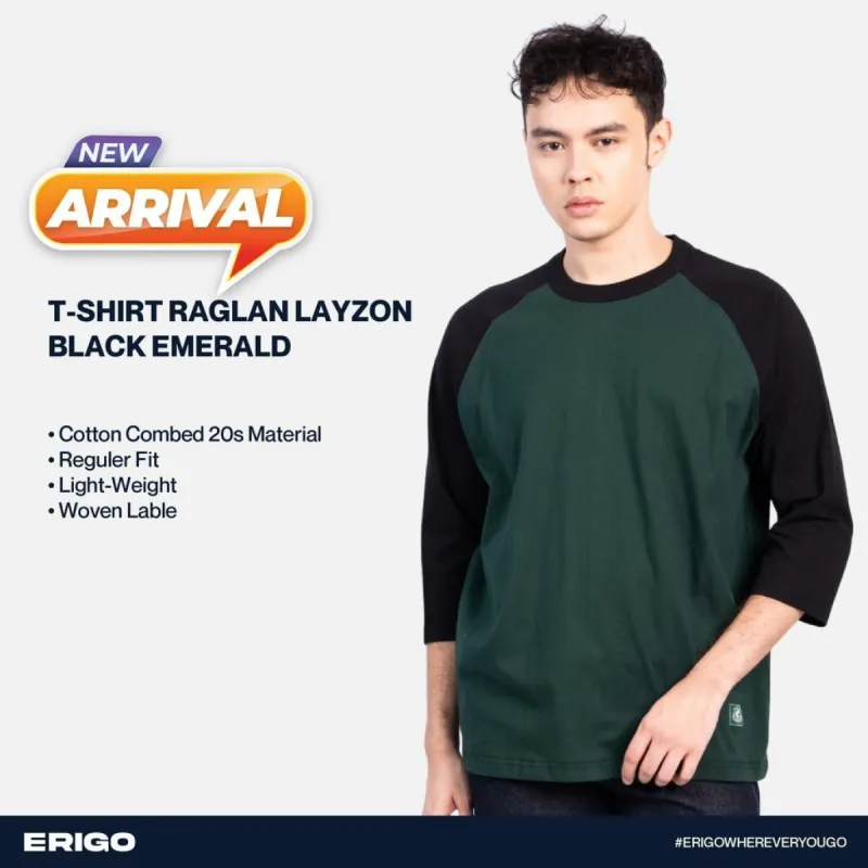 Erigo T-Shirt Raglan Layzon Black Emerald Unisex sold by Erigo