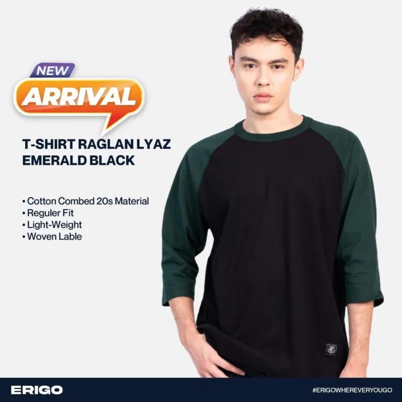 Erigo T-Shirt Raglan Lyaz Emerald Black Unisex sold by Erigo