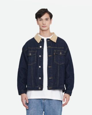 Erigo Denim Jacket Corduroy Collar Hino Mud Blue sold by Erigo