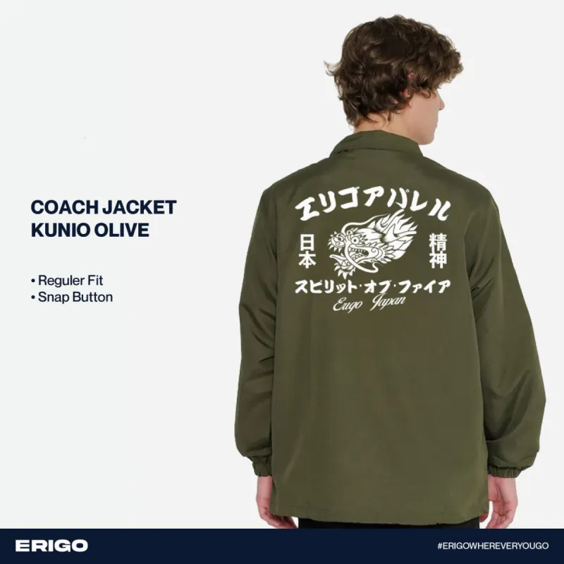 Erigo Coach Jacket Graphic Kunio Olive sold by Erigo