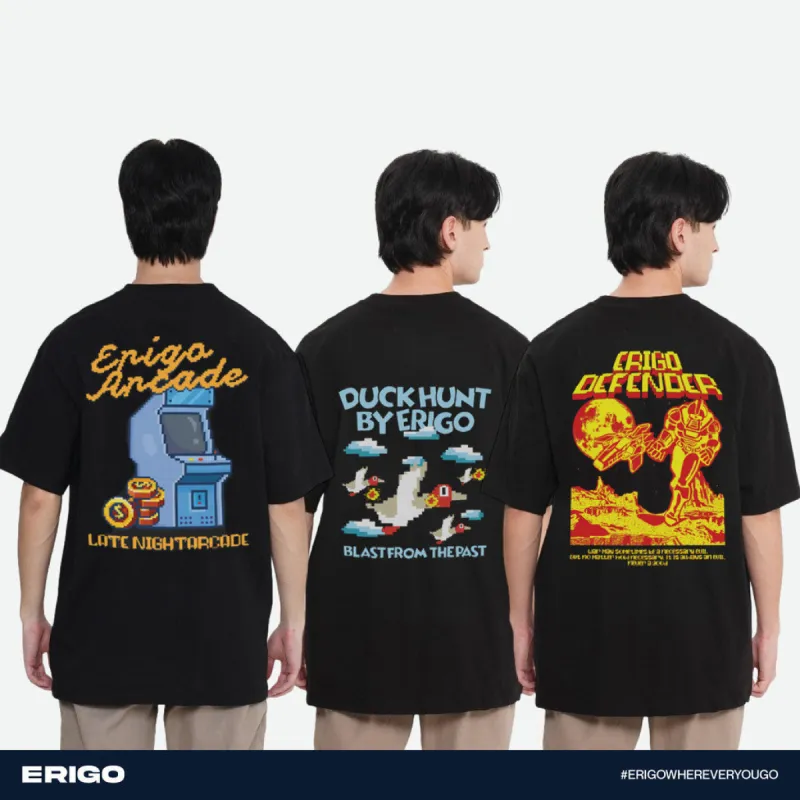 Erigo Buy 1 Get 3 T-Shirt Oversize Graphic Bundling 2 | Arcade Club Black, Hunt Black, Devender Black sold by Erigo