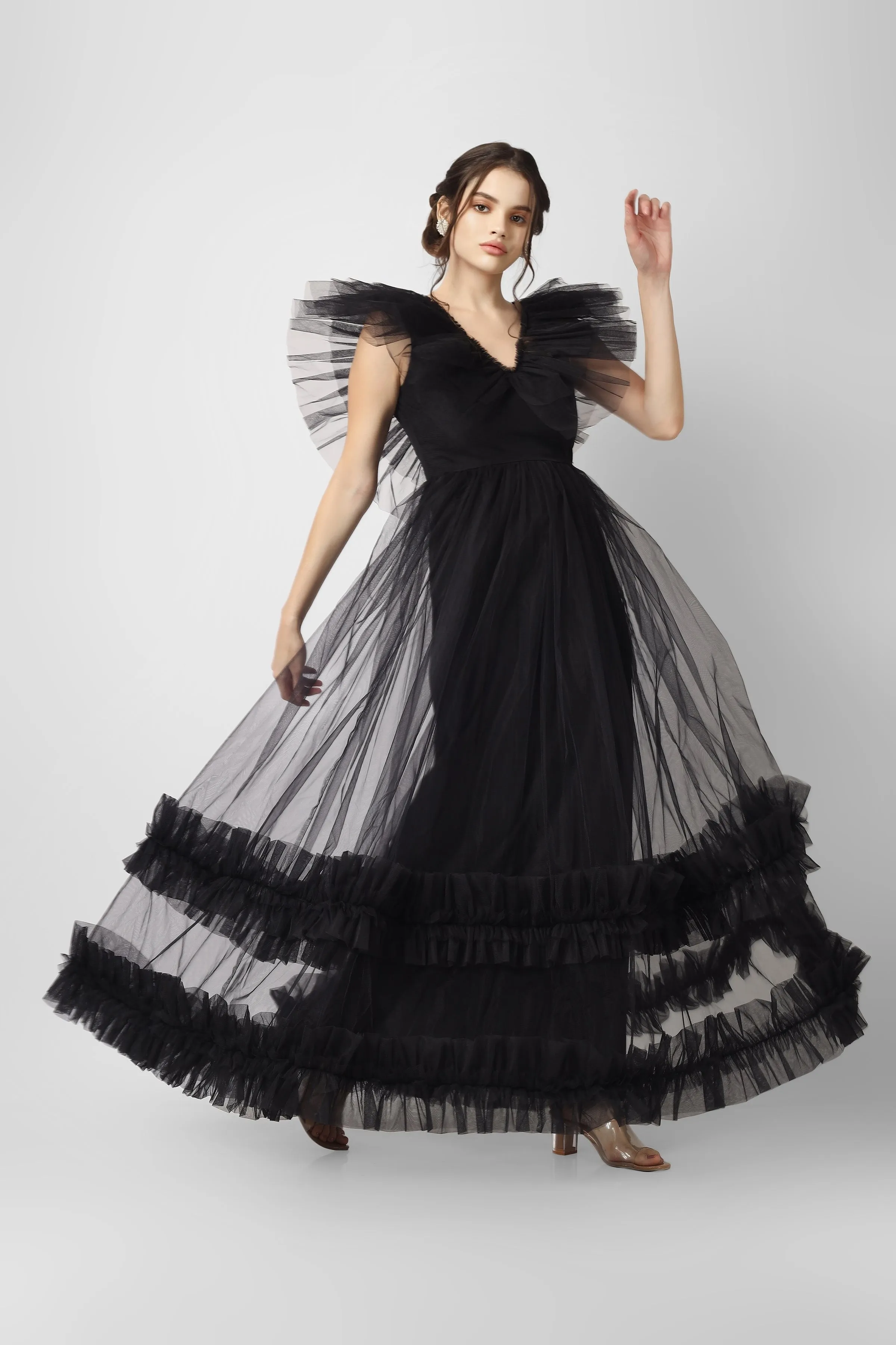 Reina Black Tulle Maxi Dress sold by Lace & Beads product image thumbnail 3