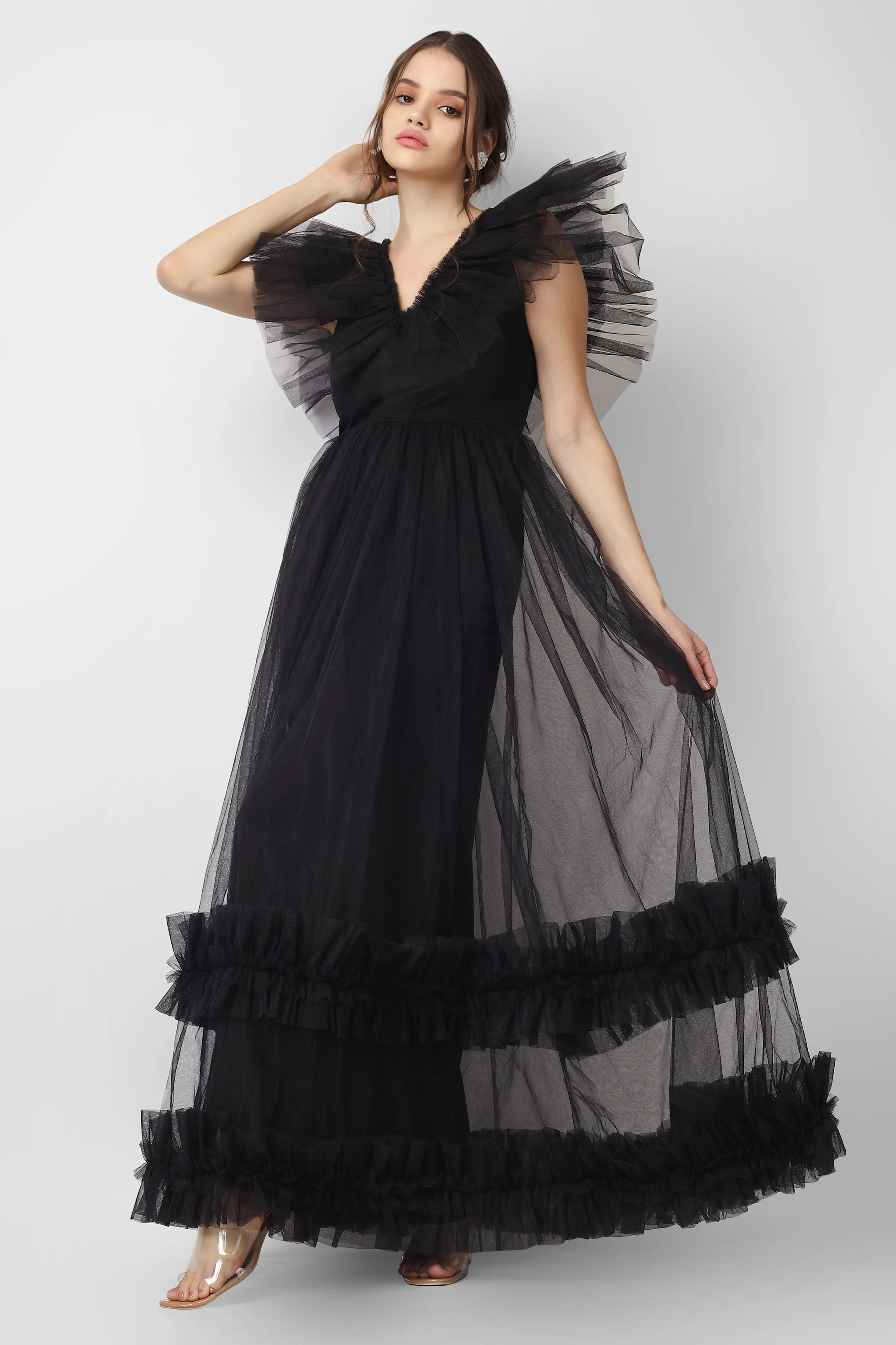 Reina Black Tulle Maxi Dress sold by Lace & Beads product image thumbnail 4