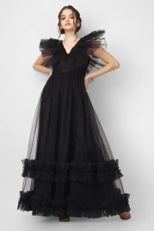 Reina Black Tulle Maxi Dress made by Lace & Beads