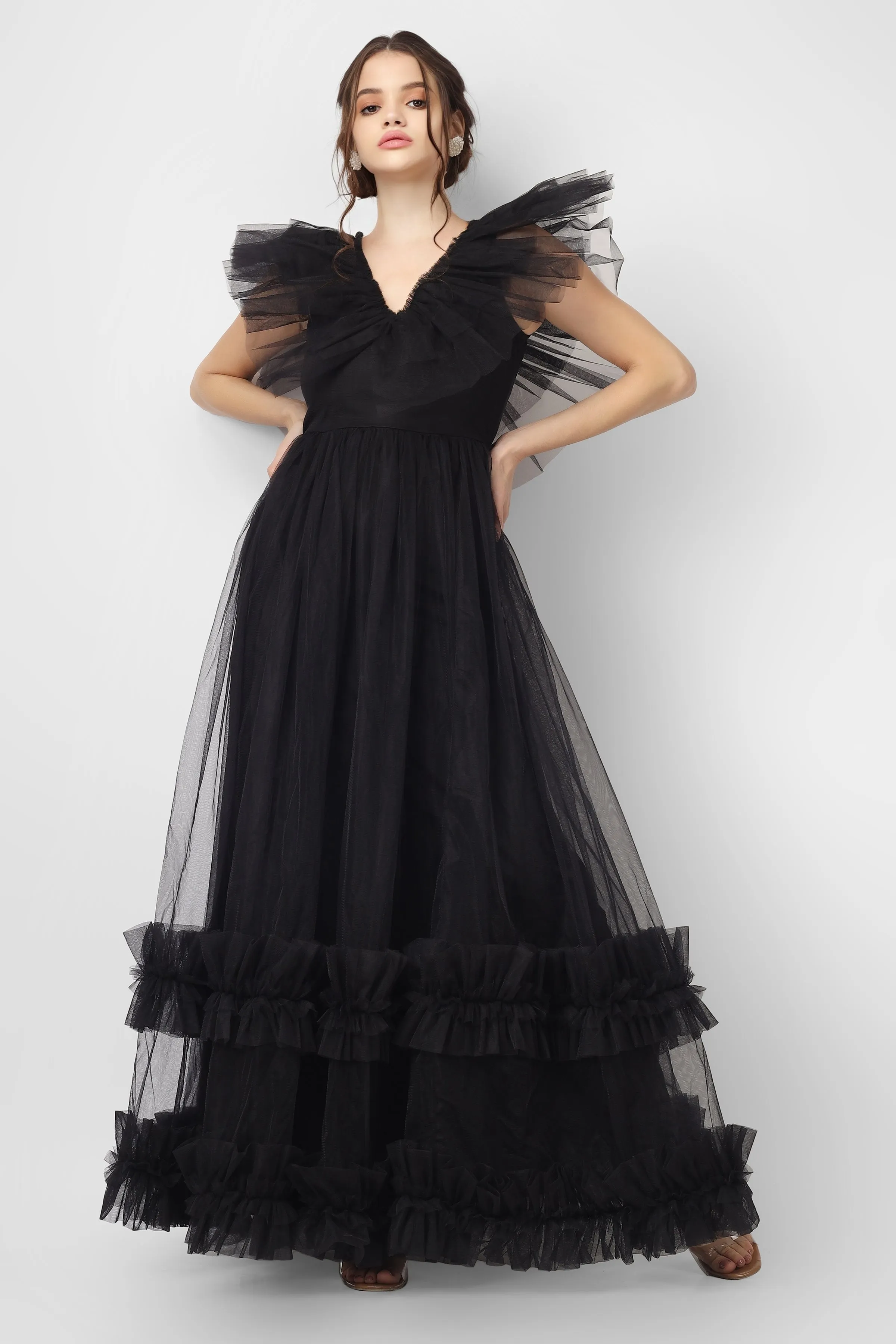 Reina Black Tulle Maxi Dress sold by Lace & Beads