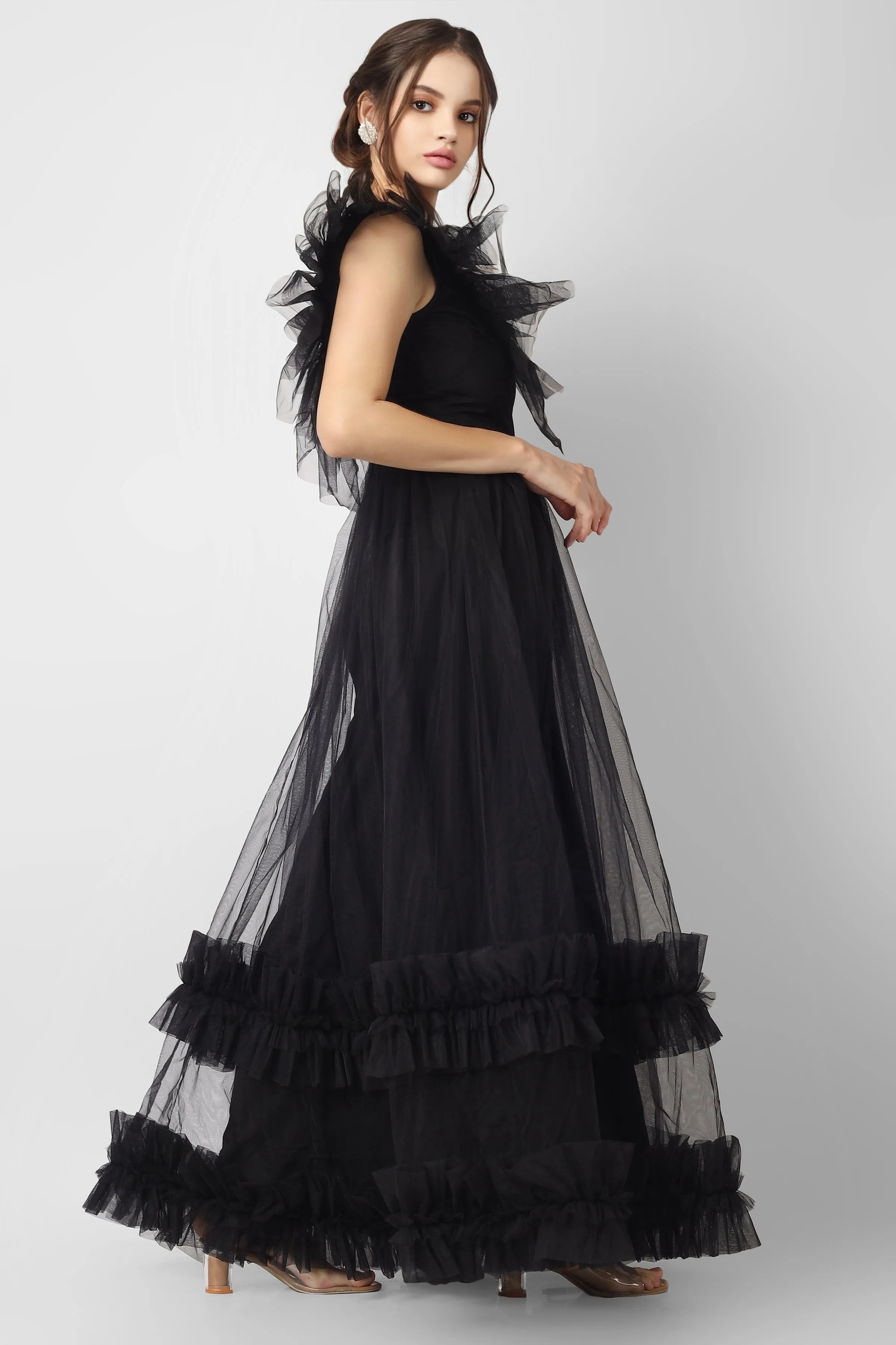 Reina Black Tulle Maxi Dress sold by Lace & Beads product image thumbnail 2