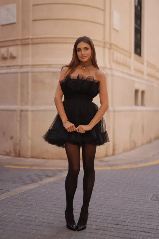 Nanita Tulle Mini Dress in Black sold by Lace & Beads