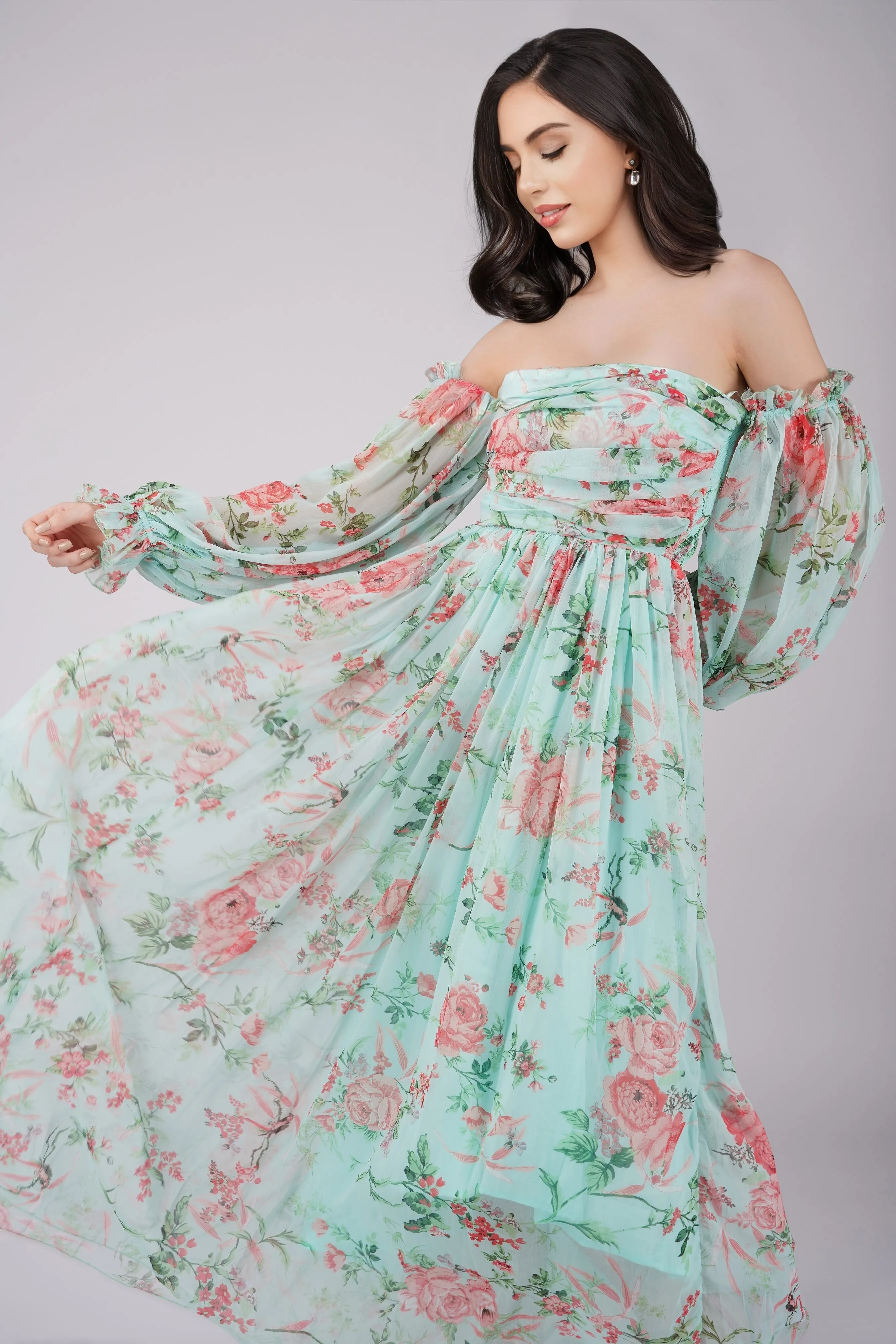 Lana Chiffon Printed Dress in Green sold by Lace & Beads product image thumbnail 3