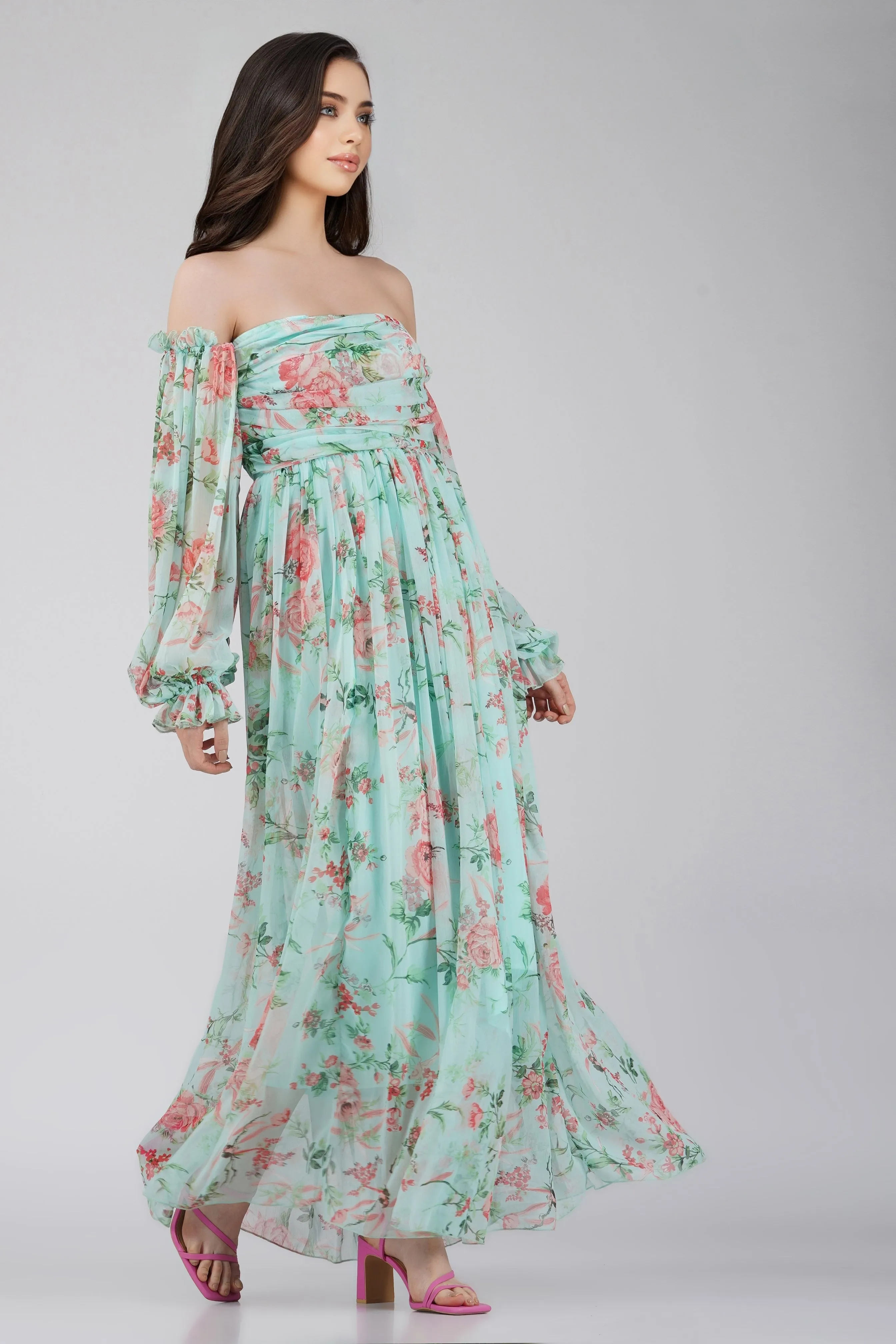 Lana Chiffon Printed Dress in Green sold by Lace & Beads product image thumbnail 5