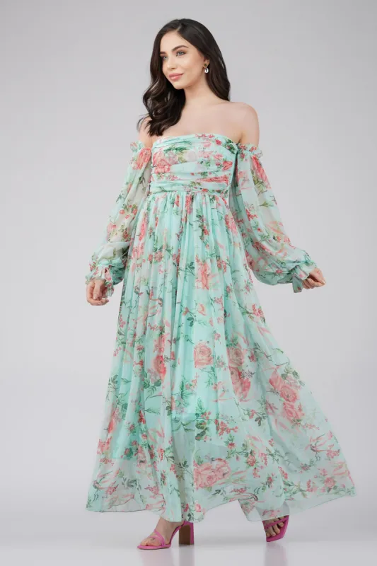 Lana Chiffon Printed Dress in Green sold by Lace & Beads