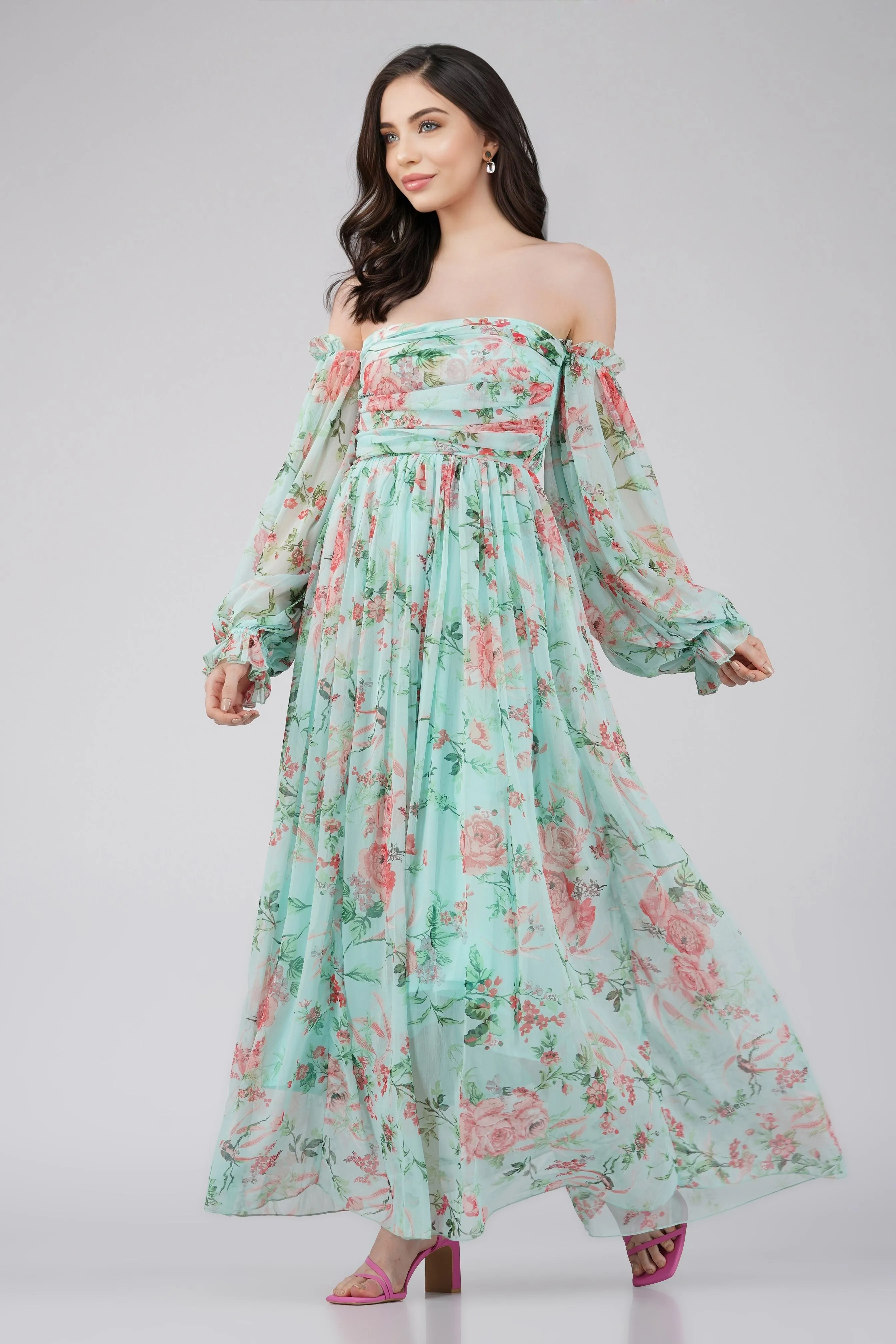 Lana Chiffon Printed Dress in Green sold by Lace & Beads