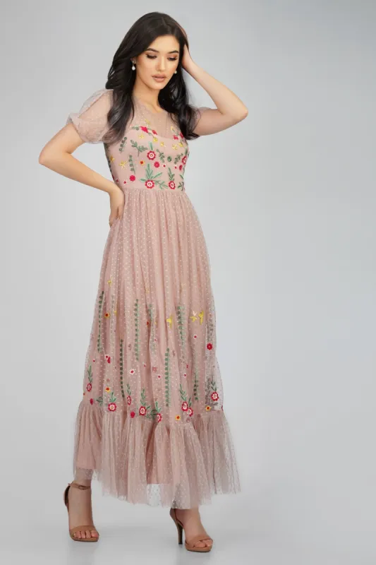 Azalea Dusty Pink Embroidered Dress sold by Lace & Beads