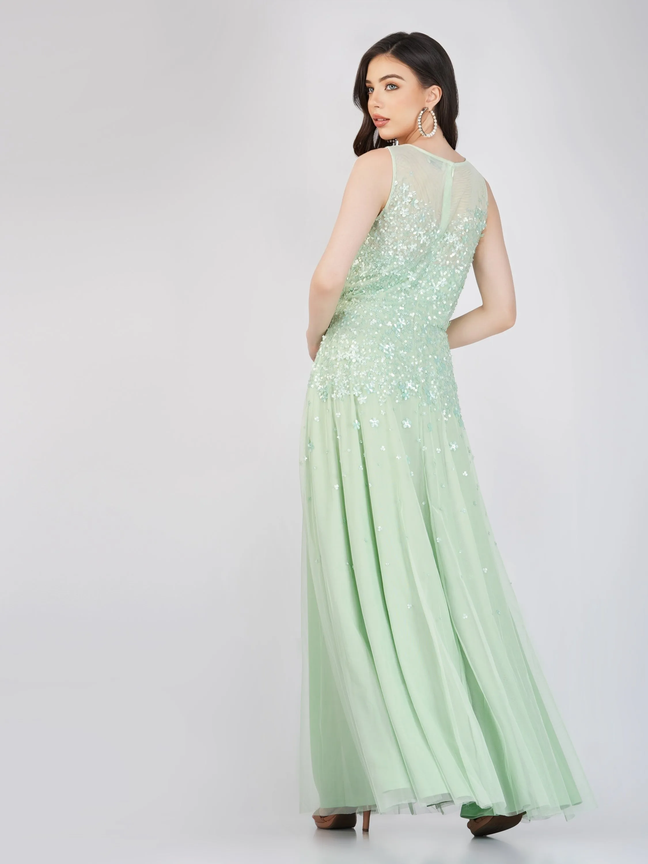 Lilith Floral Embellished Maxi Dress in Mint sold by Lace & Beads product image thumbnail 4