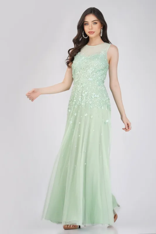 Lilith Floral Embellished Maxi Dress in Mint sold by Lace & Beads