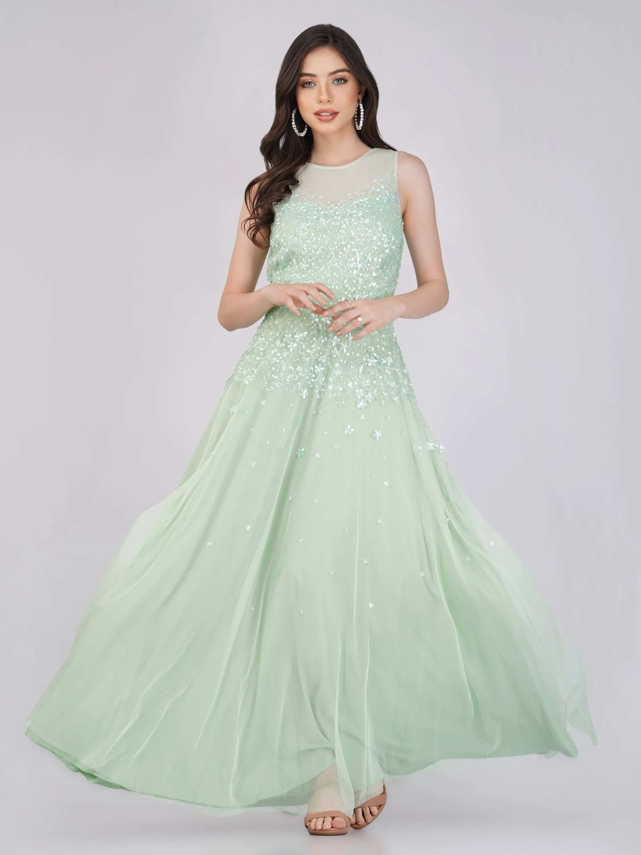 Lilith Floral Embellished Maxi Dress in Mint sold by Lace & Beads product image thumbnail 5