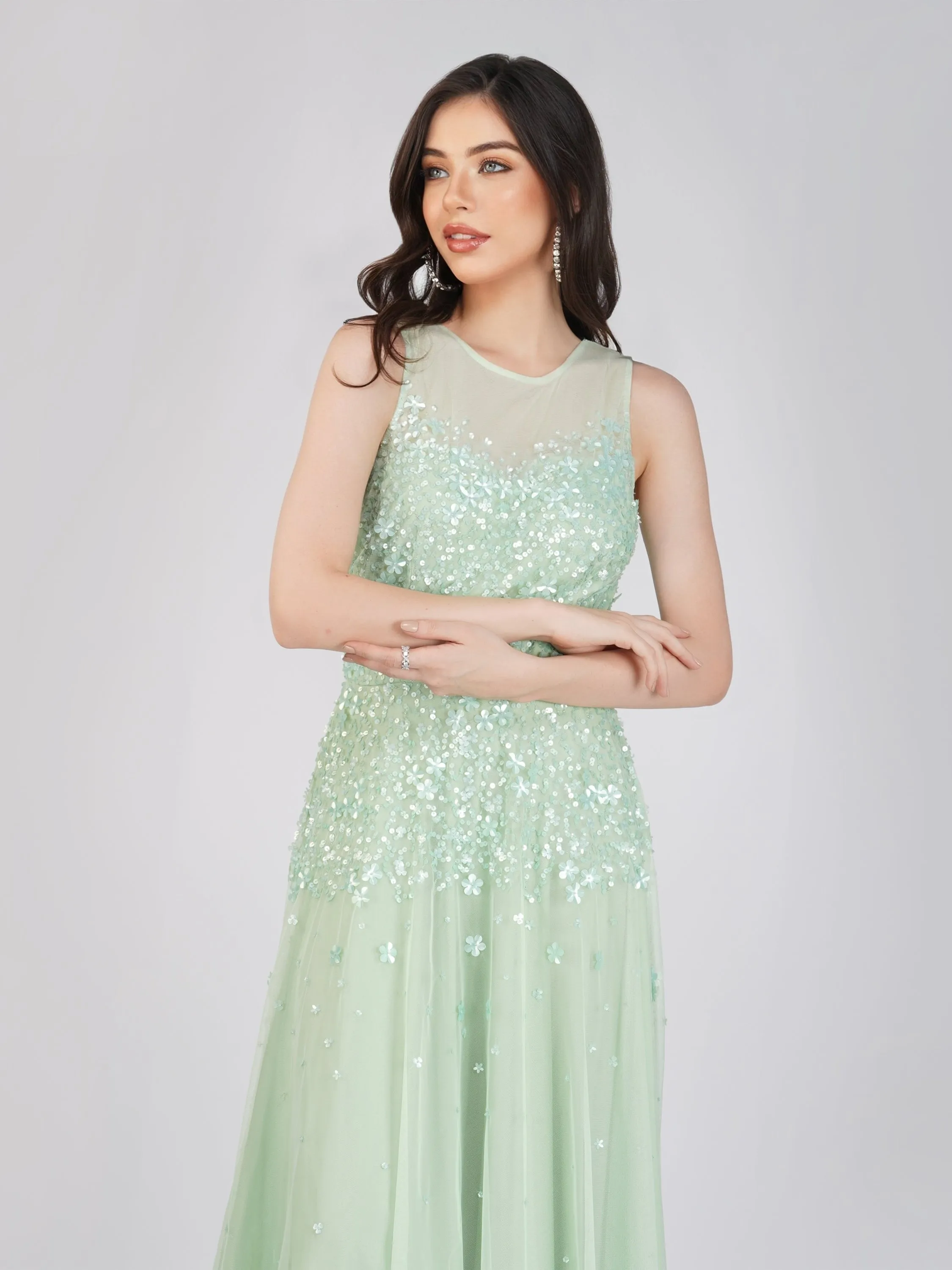 Lilith Floral Embellished Maxi Dress in Mint sold by Lace & Beads product image thumbnail 3