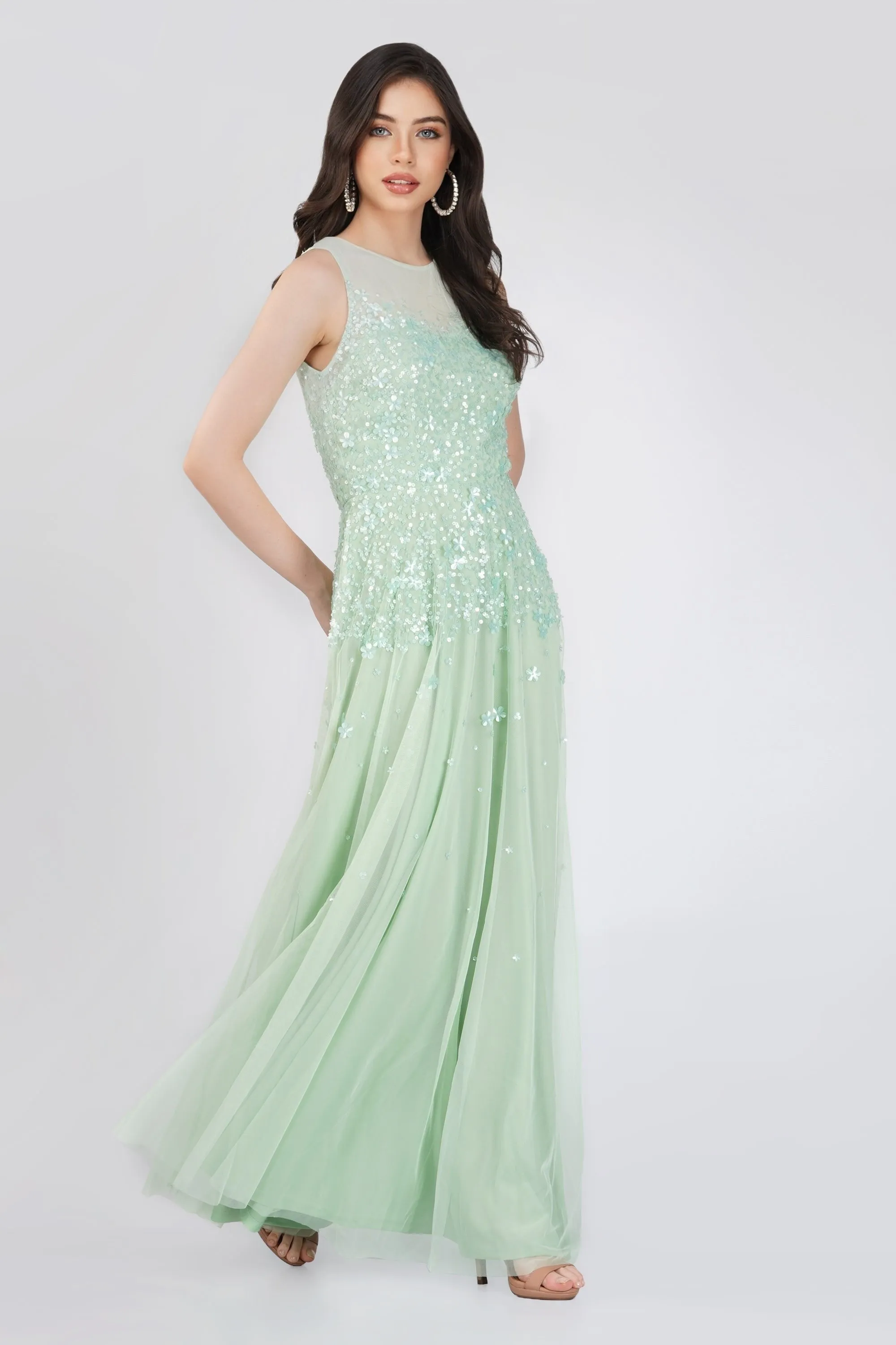 Lilith Floral Embellished Maxi Dress in Mint sold by Lace & Beads product image thumbnail 2