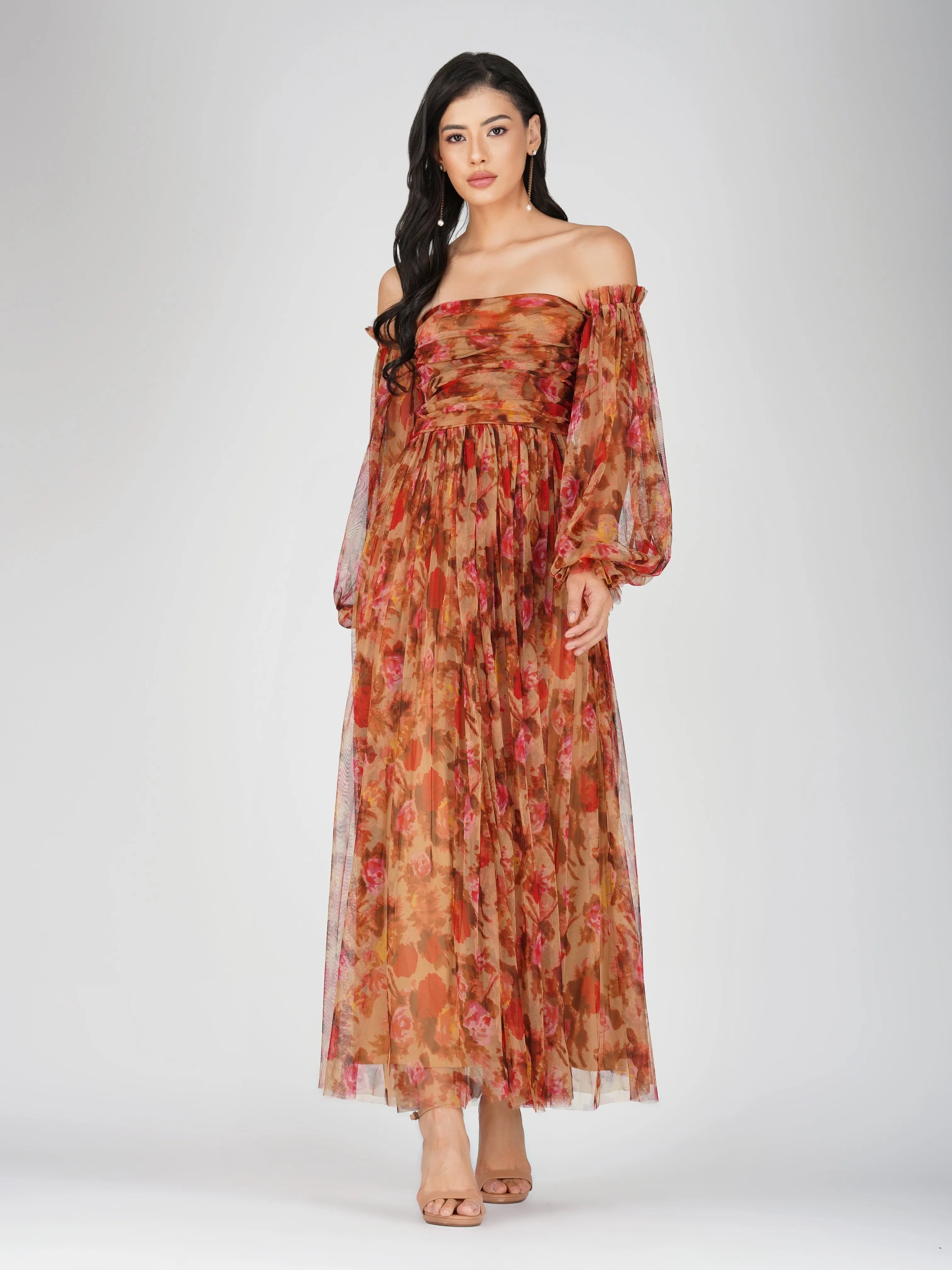 Lana Brown Floral Tulle Dress sold by Lace & Beads product image thumbnail 4