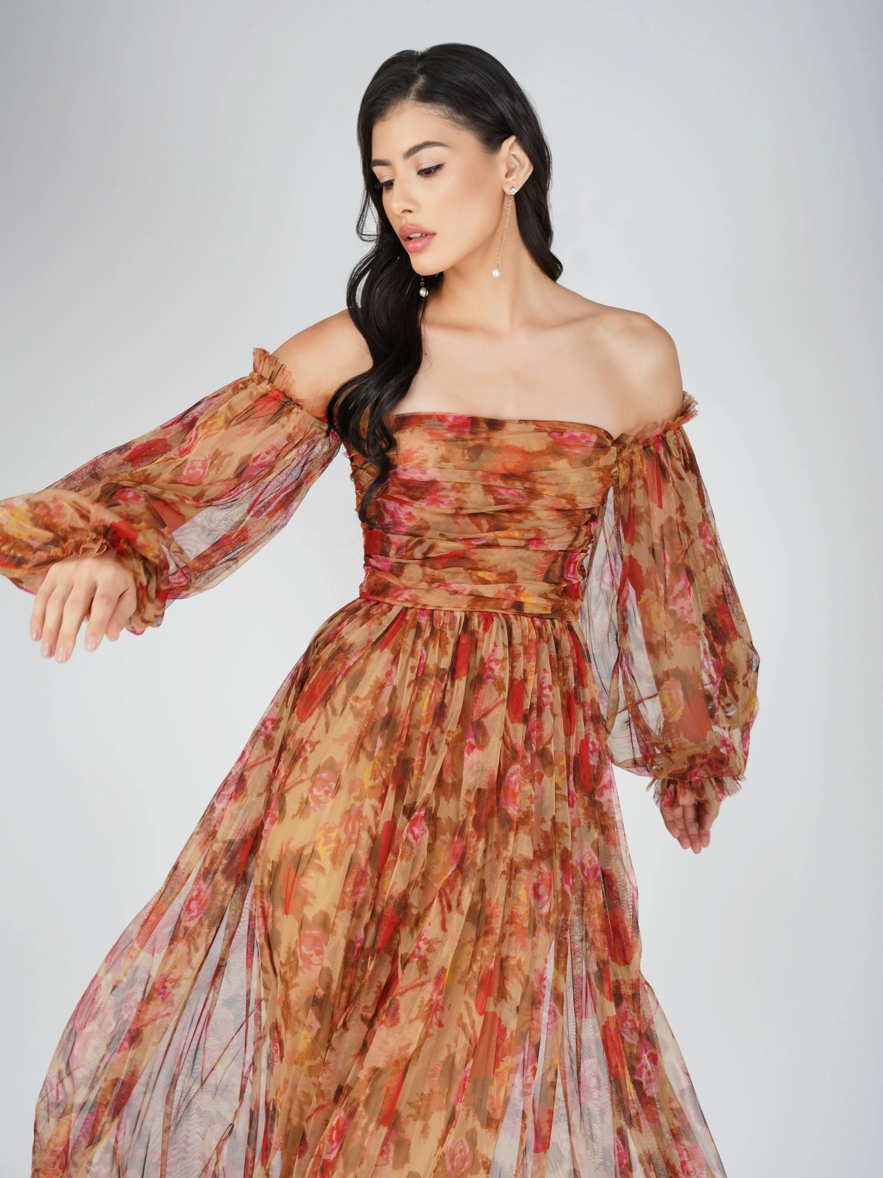 Lana Brown Floral Tulle Dress sold by Lace & Beads product image thumbnail 5