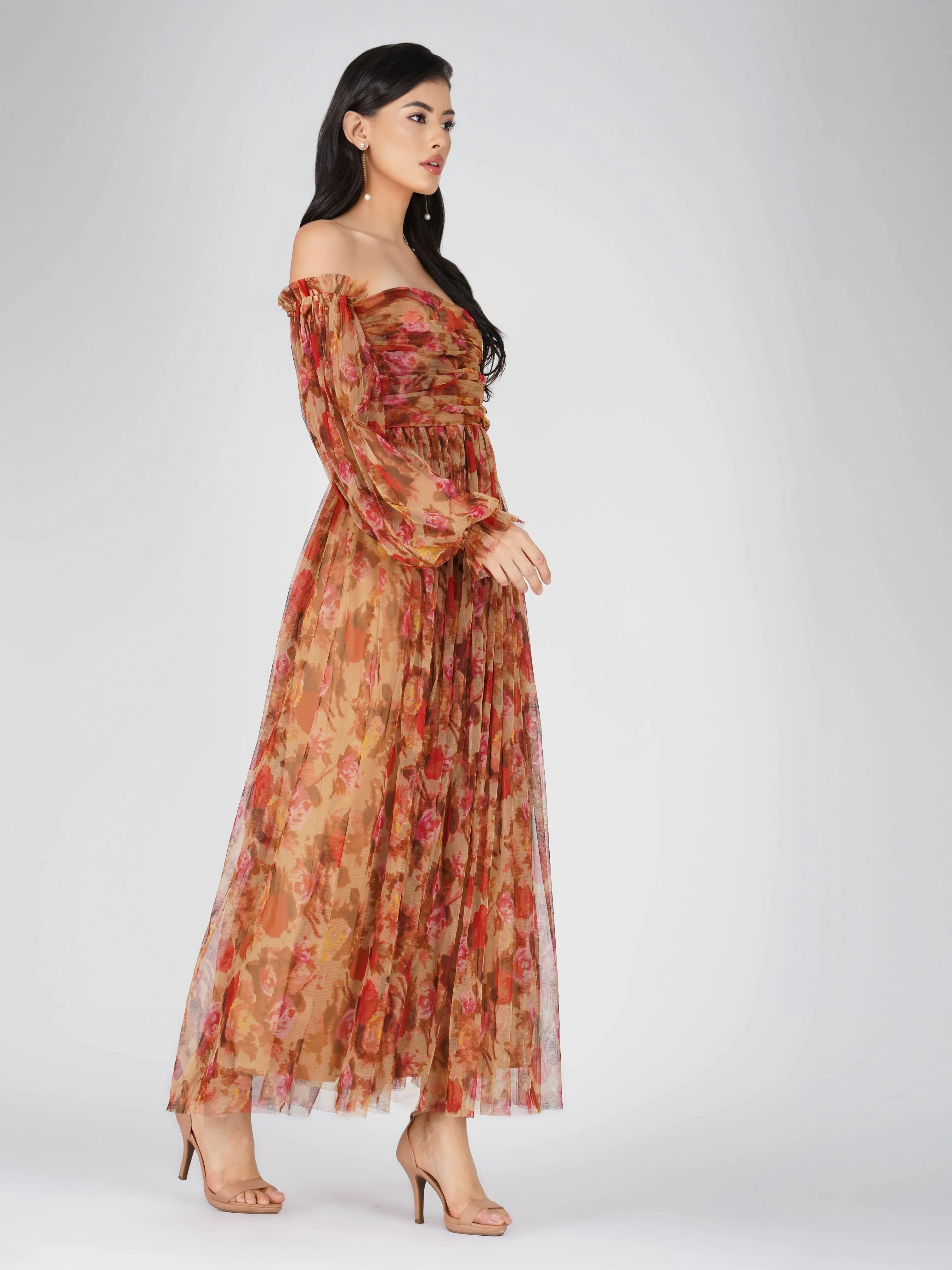 Lana Brown Floral Tulle Dress sold by Lace & Beads product image thumbnail 3