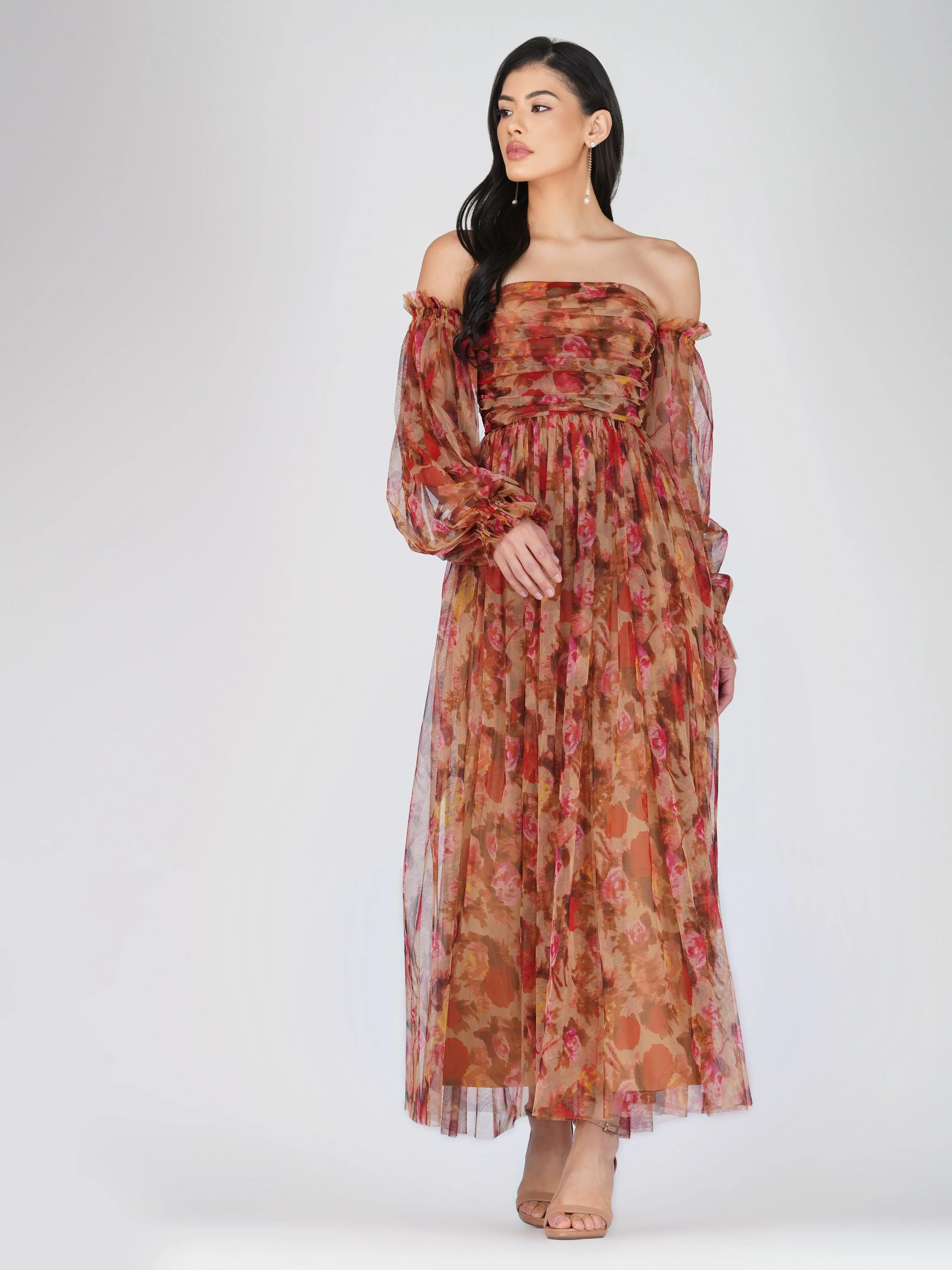 Lana Brown Floral Tulle Dress sold by Lace & Beads