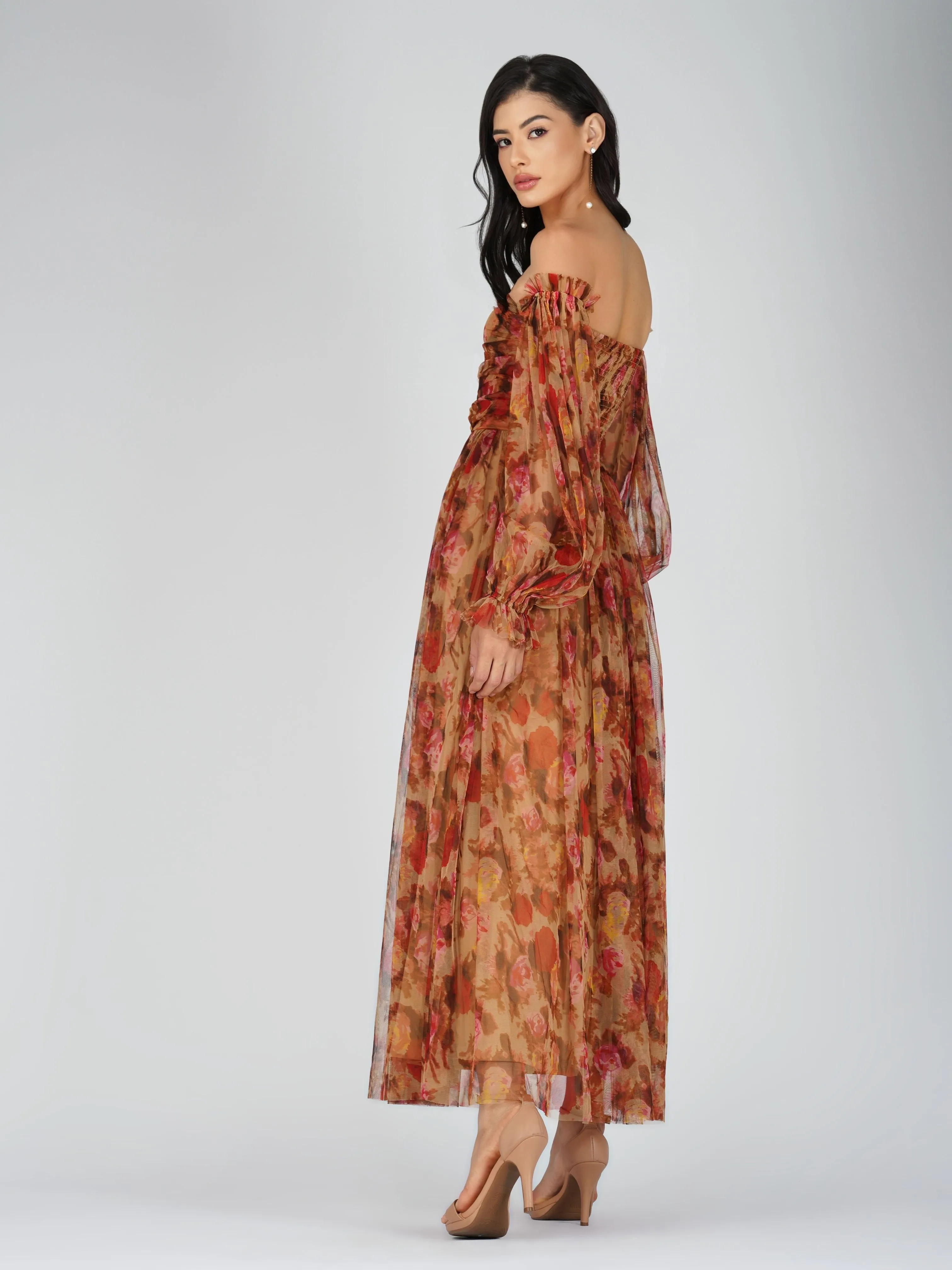 Lana Brown Floral Tulle Dress sold by Lace & Beads product image thumbnail 2