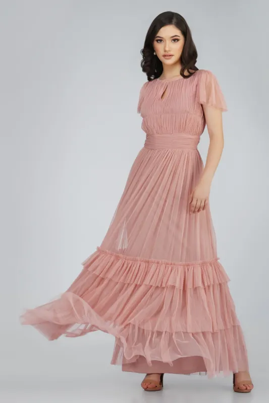 Diva Tulle Maxi Dress in Mink sold by Lace & Beads