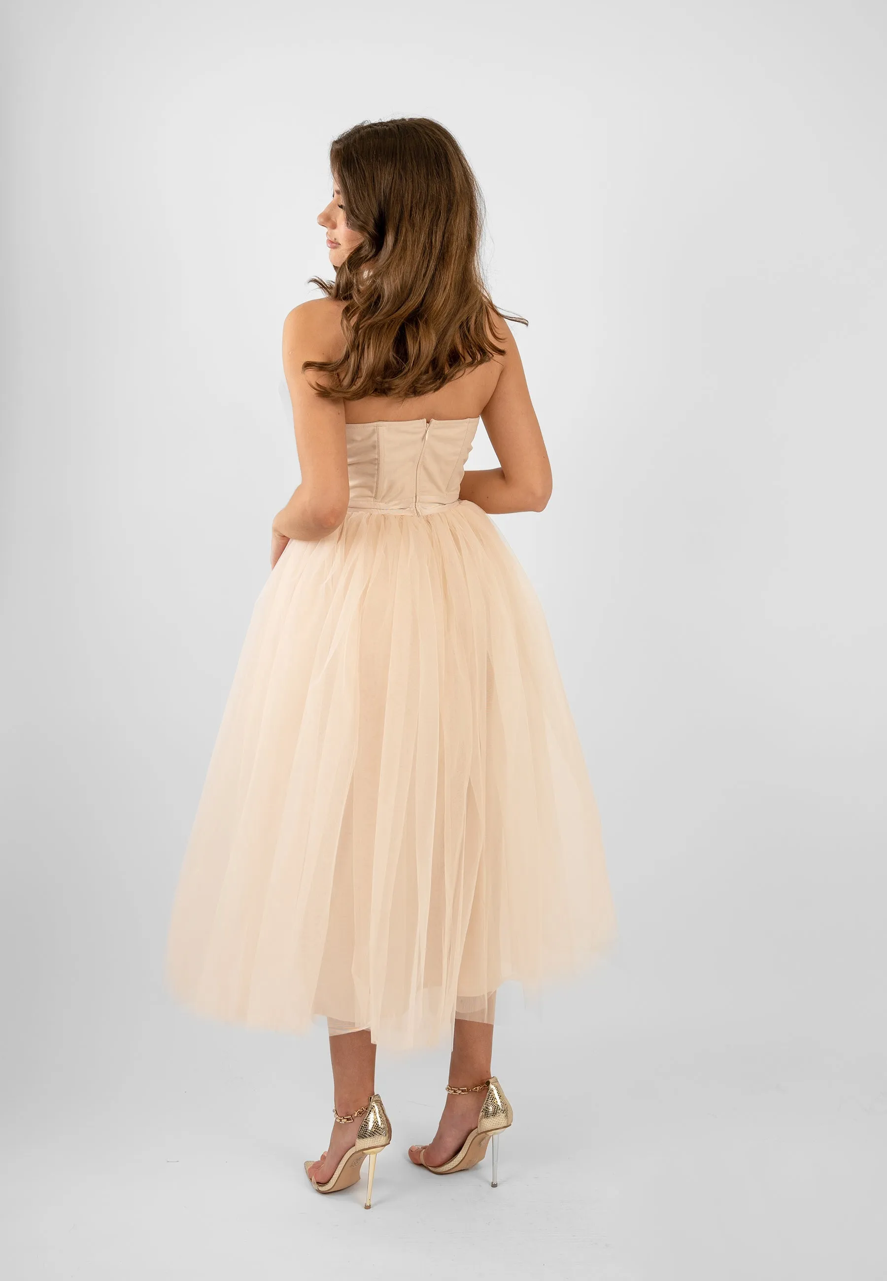 Nimo Cream Tulle Midi Dress with Shell Cups sold by Lace & Beads product image thumbnail 3