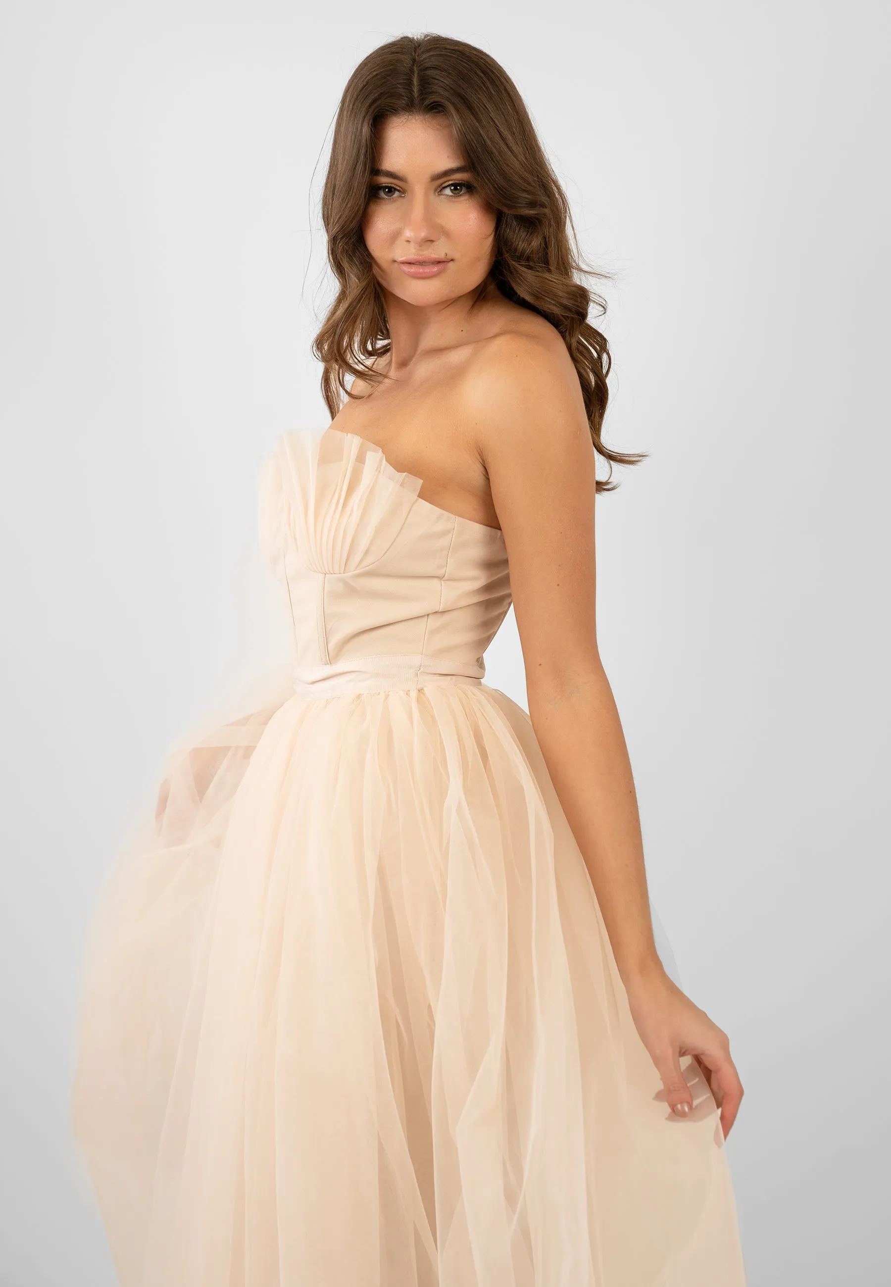 Nimo Cream Tulle Midi Dress with Shell Cups sold by Lace & Beads product image thumbnail 2