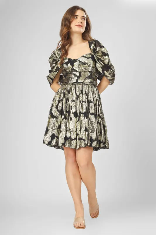 Sydney Metallic Printed Mini Dress in Black sold by Lace & Beads