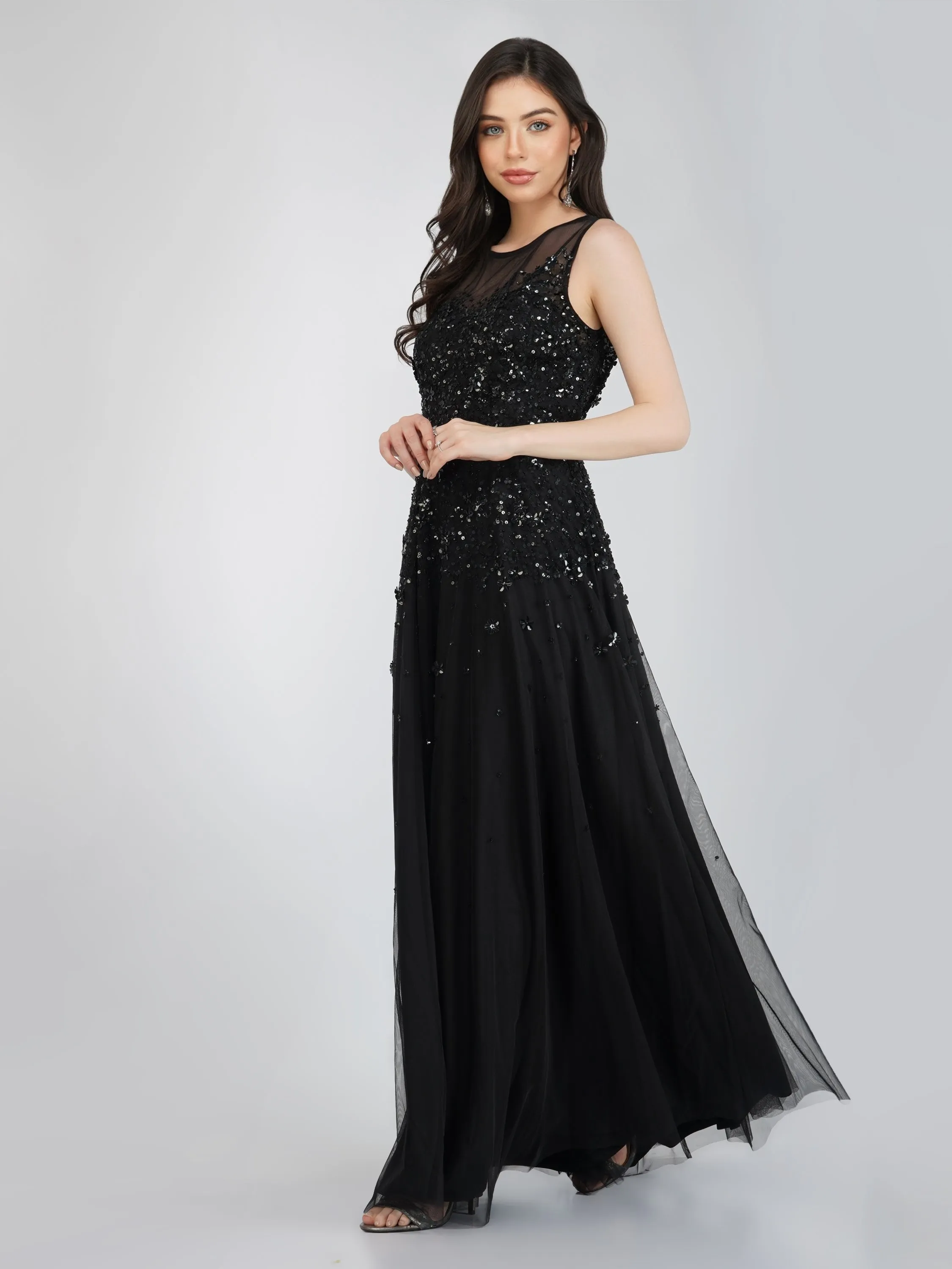 Lilith Floral Embellished Maxi Dress in Black sold by Lace & Beads product image thumbnail 4