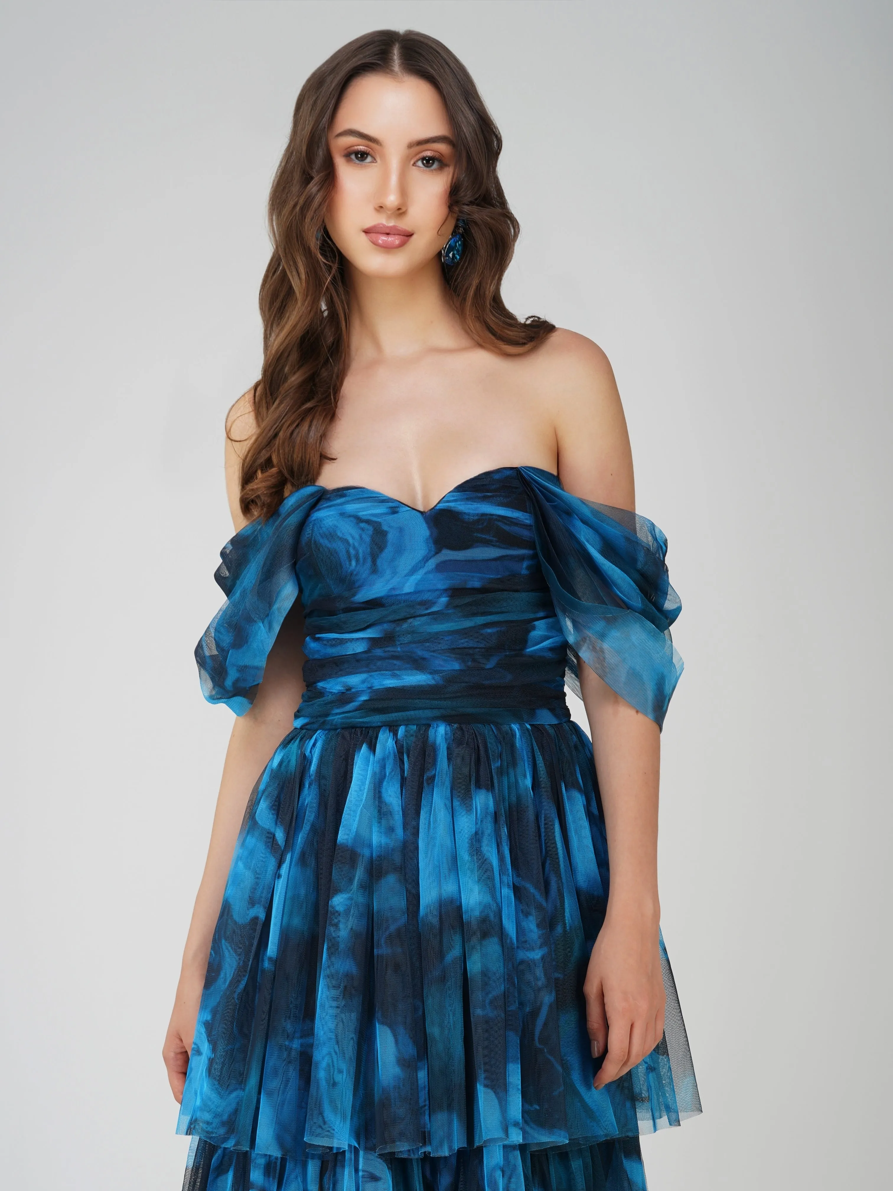 Sydney Tulle Maxi Dress in Blue Watercolour sold by Lace & Beads product image thumbnail 5