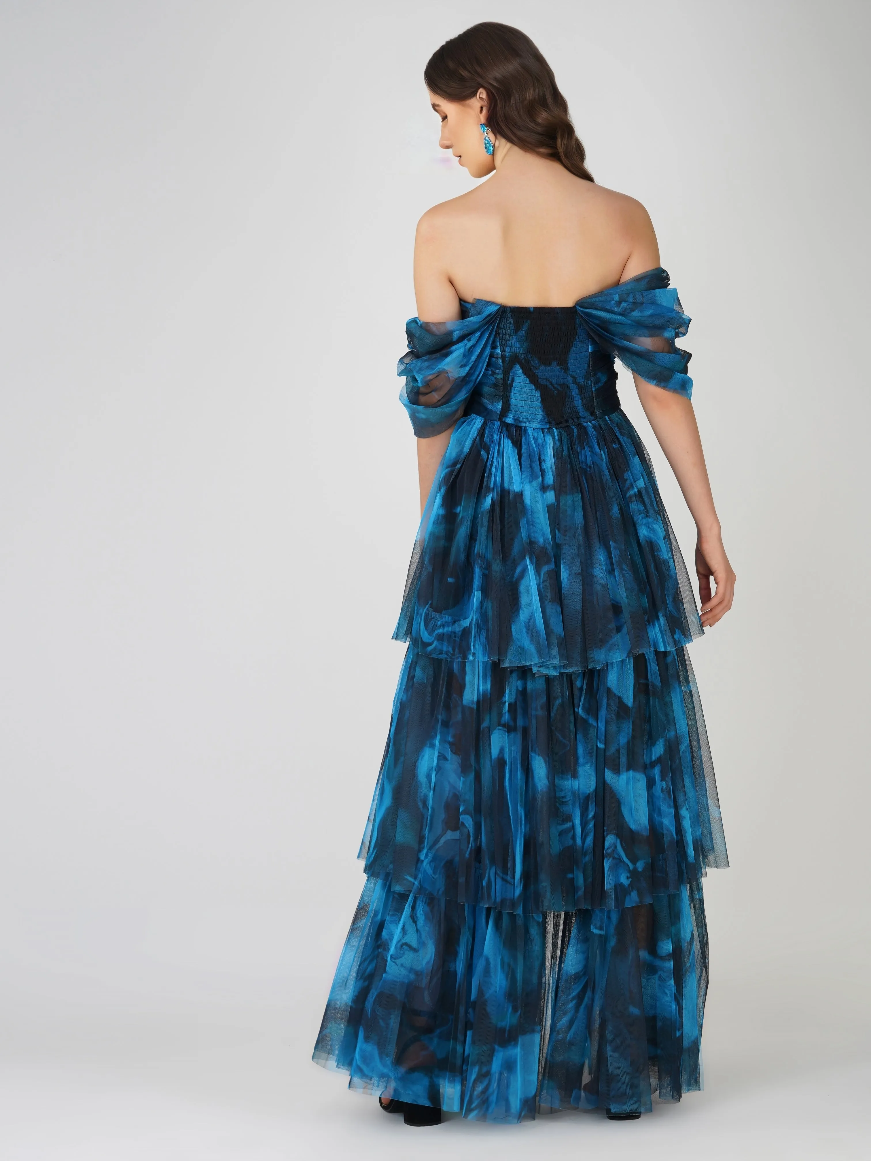 Sydney Tulle Maxi Dress in Blue Watercolour sold by Lace & Beads product image thumbnail 4