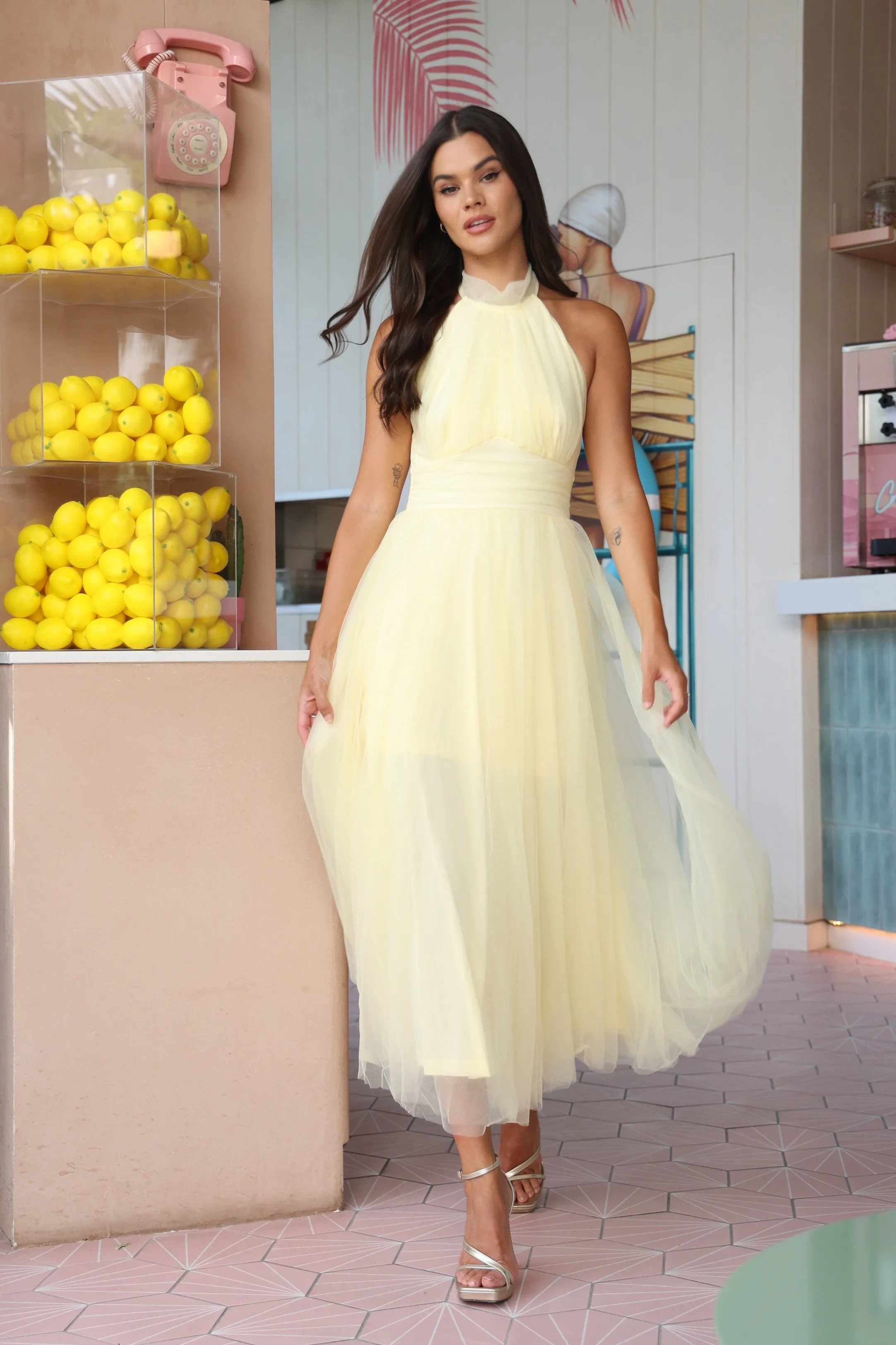 Vera Tulle Midi Dress in Butter Yellow sold by Lace & Beads product image thumbnail 3