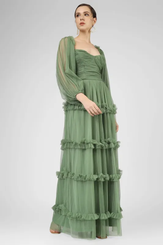 Rendi Olive Green Tulle Dress made by Lace & Beads