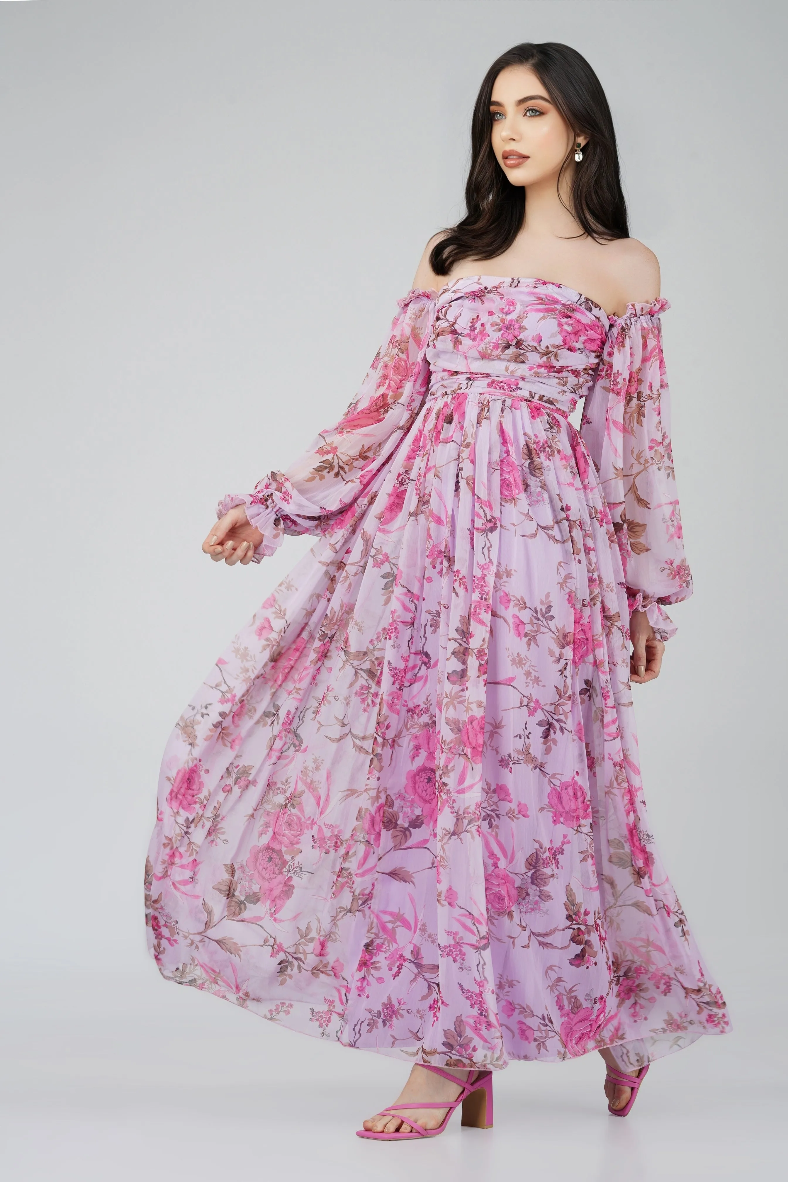 Lana Chiffon Printed Dress in Lavender sold by Lace & Beads product image thumbnail 3