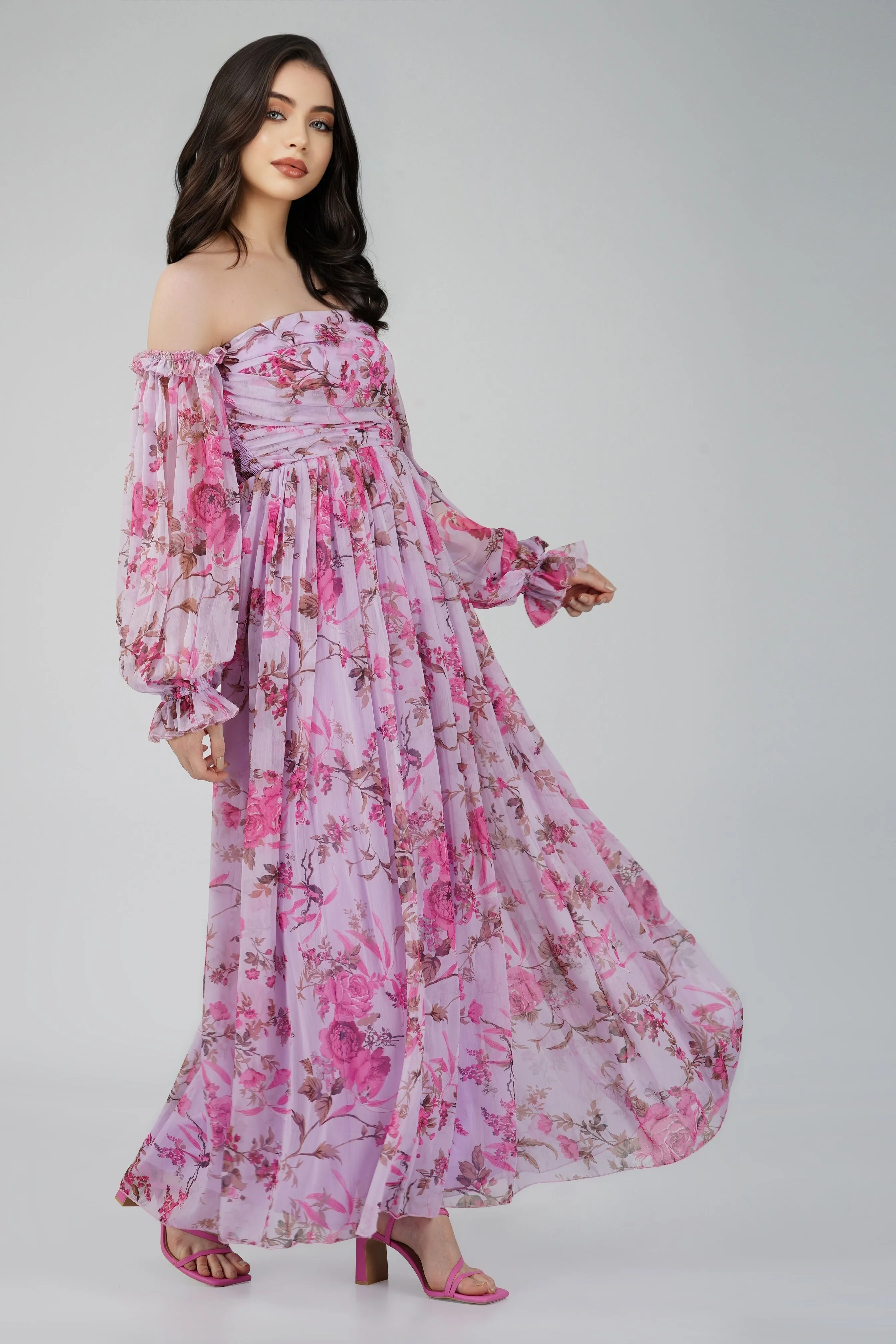 Lana Chiffon Printed Dress in Lavender sold by Lace & Beads product image thumbnail 4