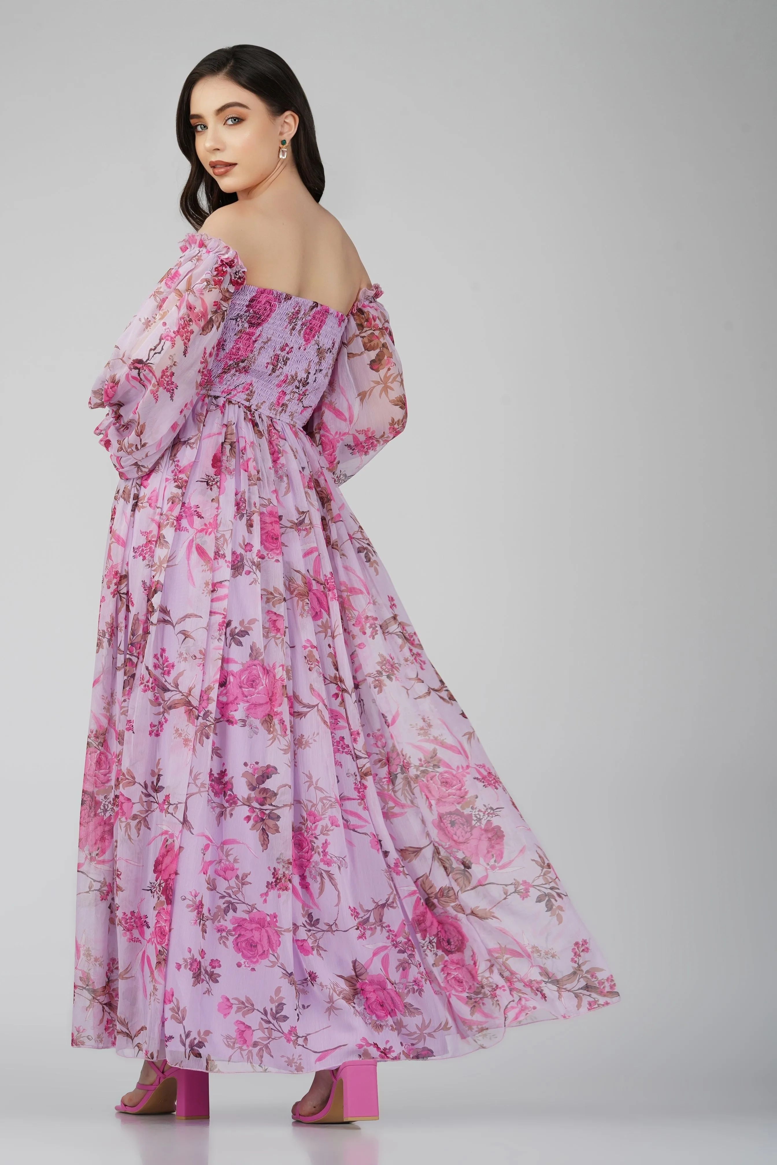 Lana Chiffon Printed Dress in Lavender sold by Lace & Beads product image thumbnail 5