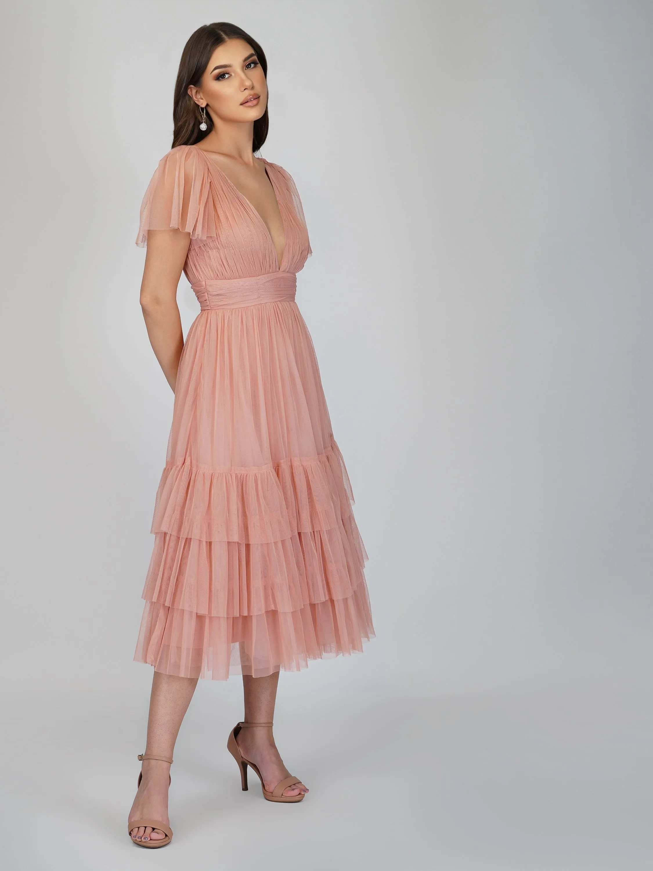 Madison Pink Tulle Bridesmaid Dress sold by Lace & Beads product image thumbnail 3