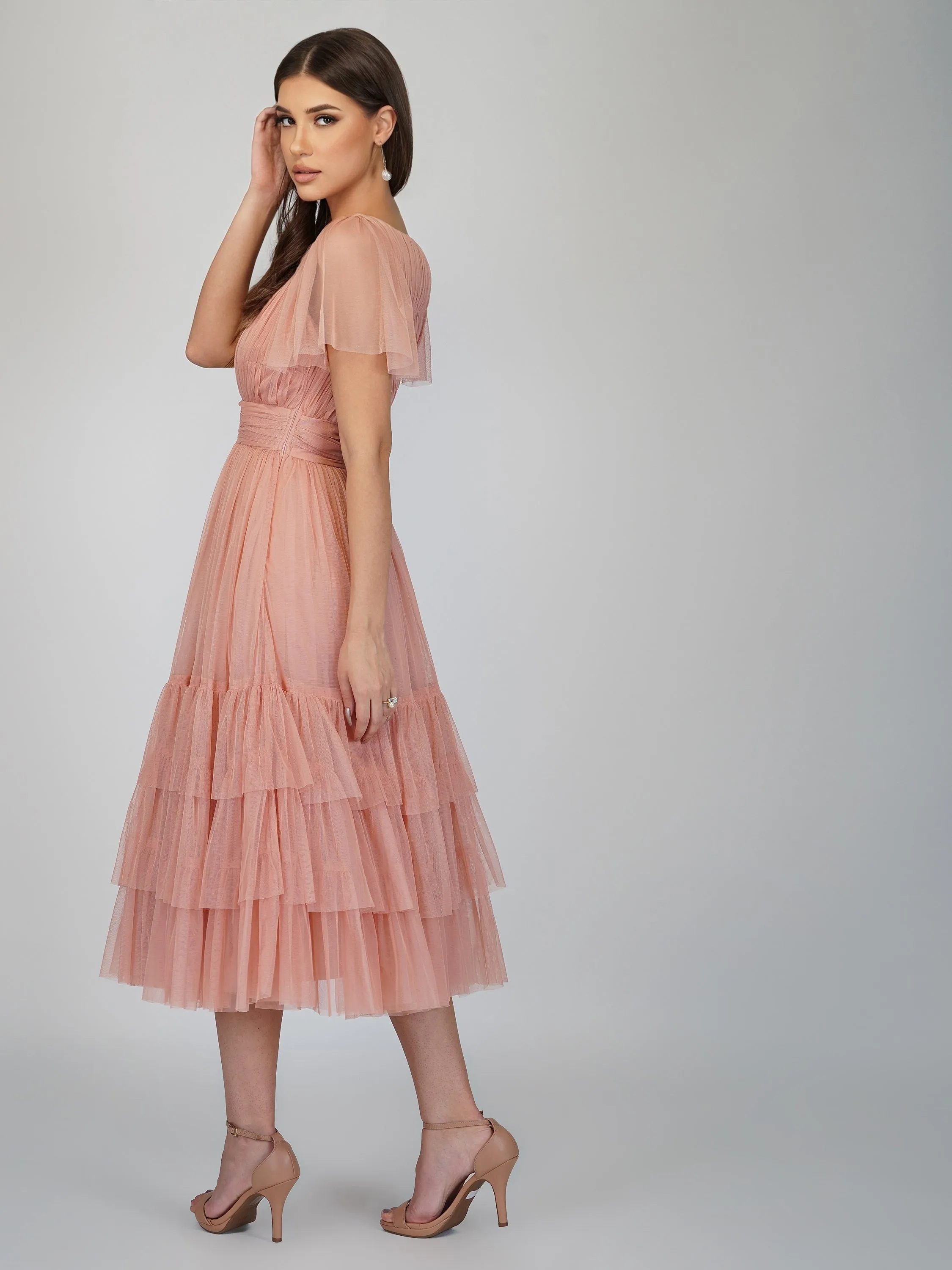 Madison Pink Tulle Bridesmaid Dress sold by Lace & Beads product image thumbnail 2