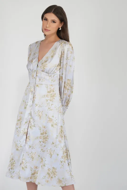 Tessa Long Sleeve Satin Midi Dress in Champagne made by Lace & Beads