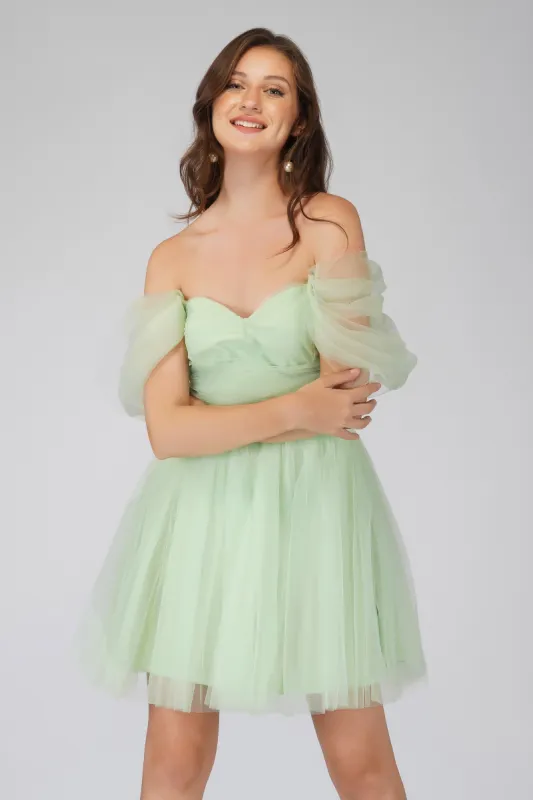 Sydney Sage Green Tulle Mini Dress sold by Lace & Beads