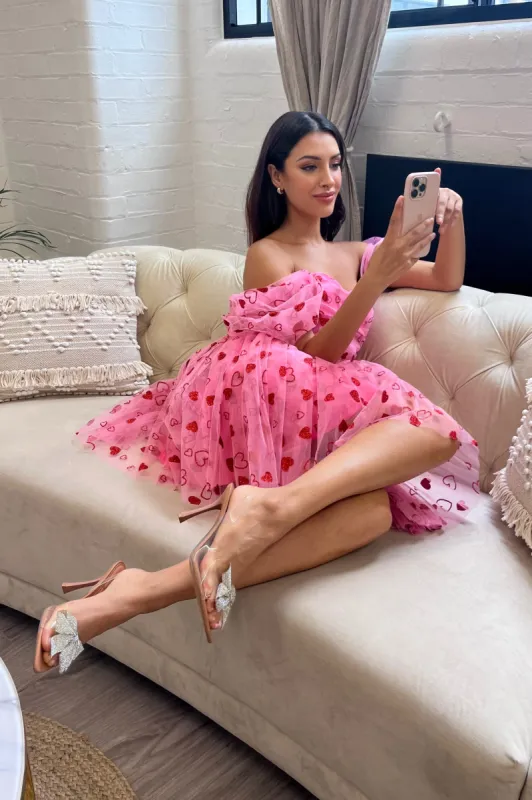 Sydney Pink Heart Mini Dress sold by Lace & Beads