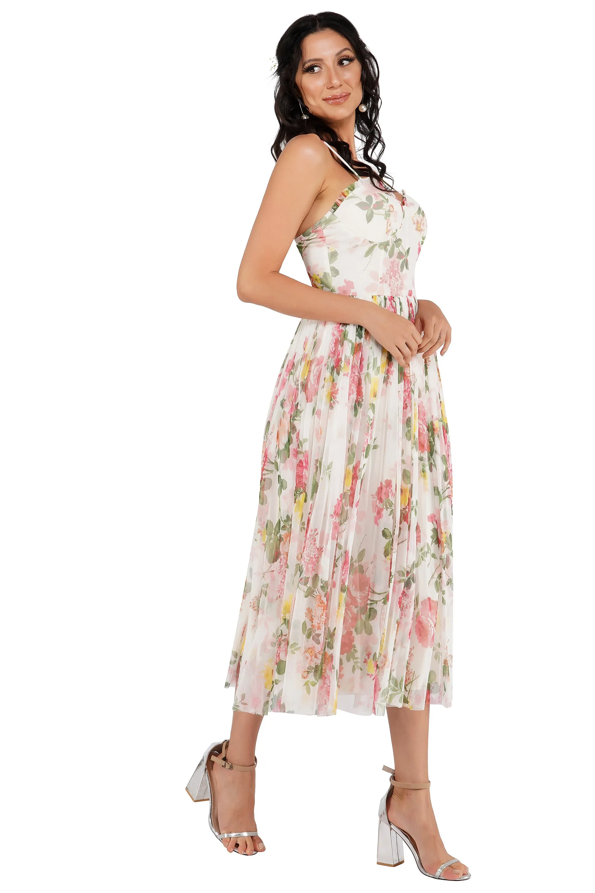 Dane Floral Tulle Corset Tulle Midi Dress sold by Lace & Beads