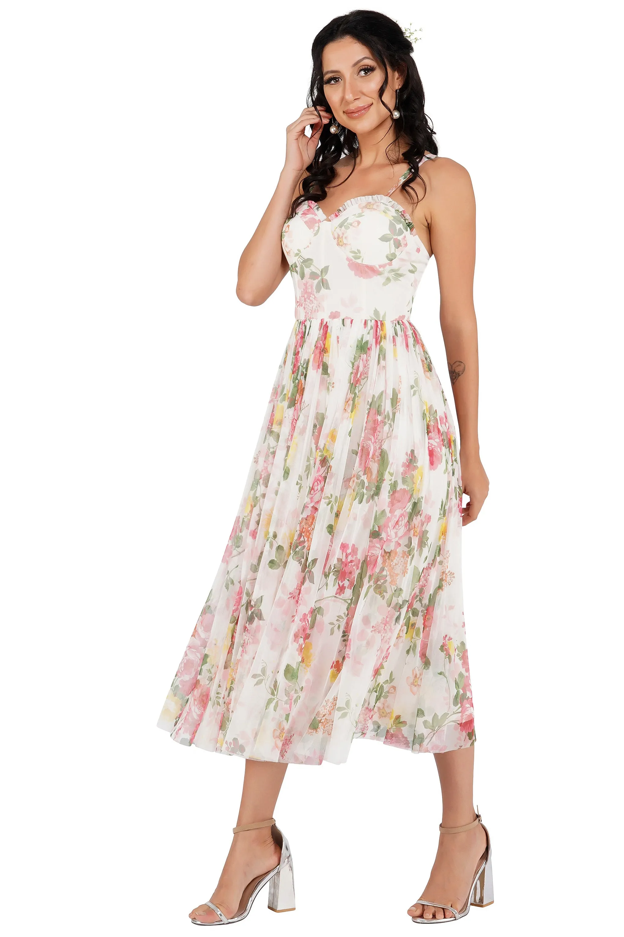 Dane Floral Tulle Corset Tulle Midi Dress sold by Lace & Beads product image thumbnail 4