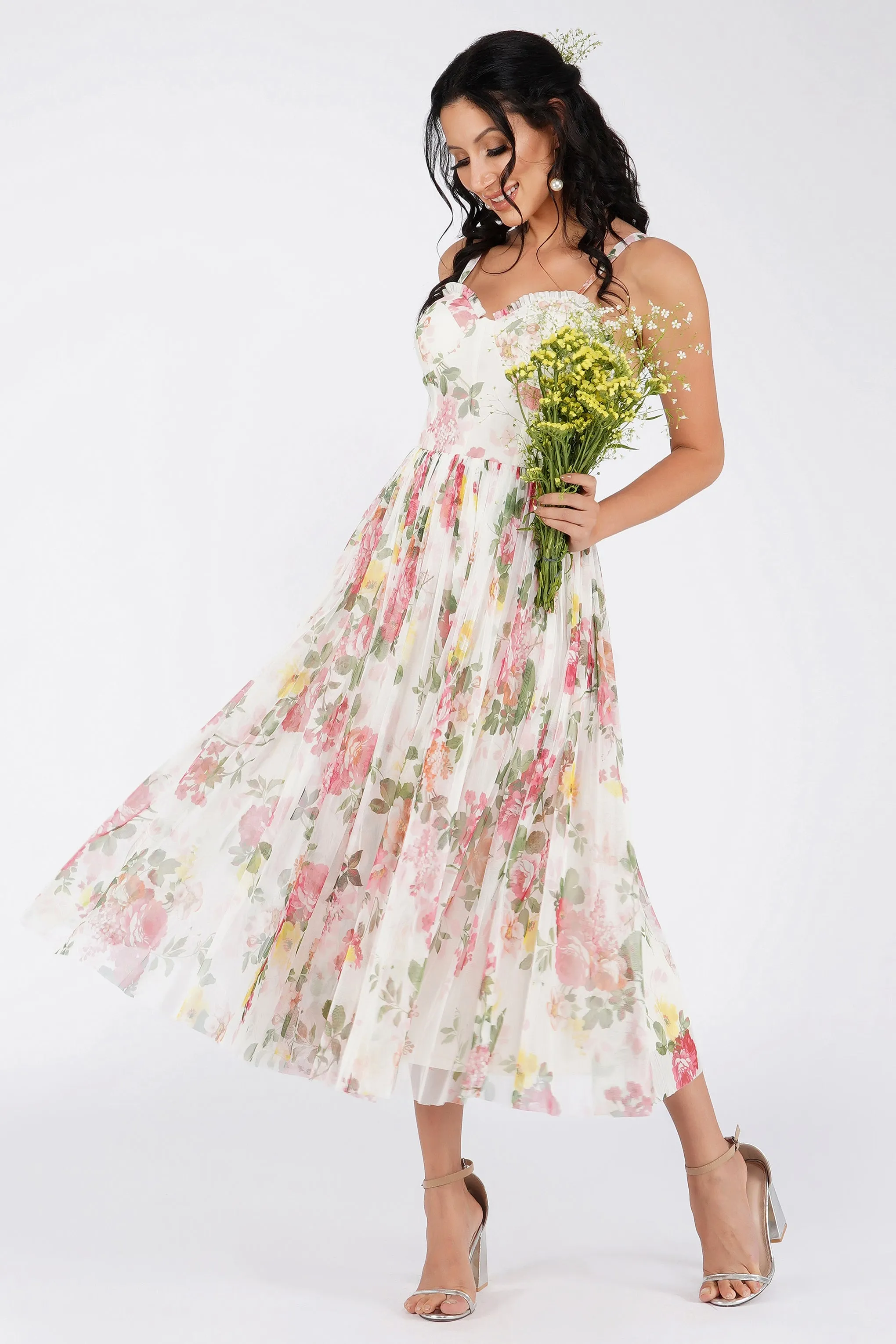 Dane Floral Tulle Corset Tulle Midi Dress sold by Lace & Beads product image thumbnail 2