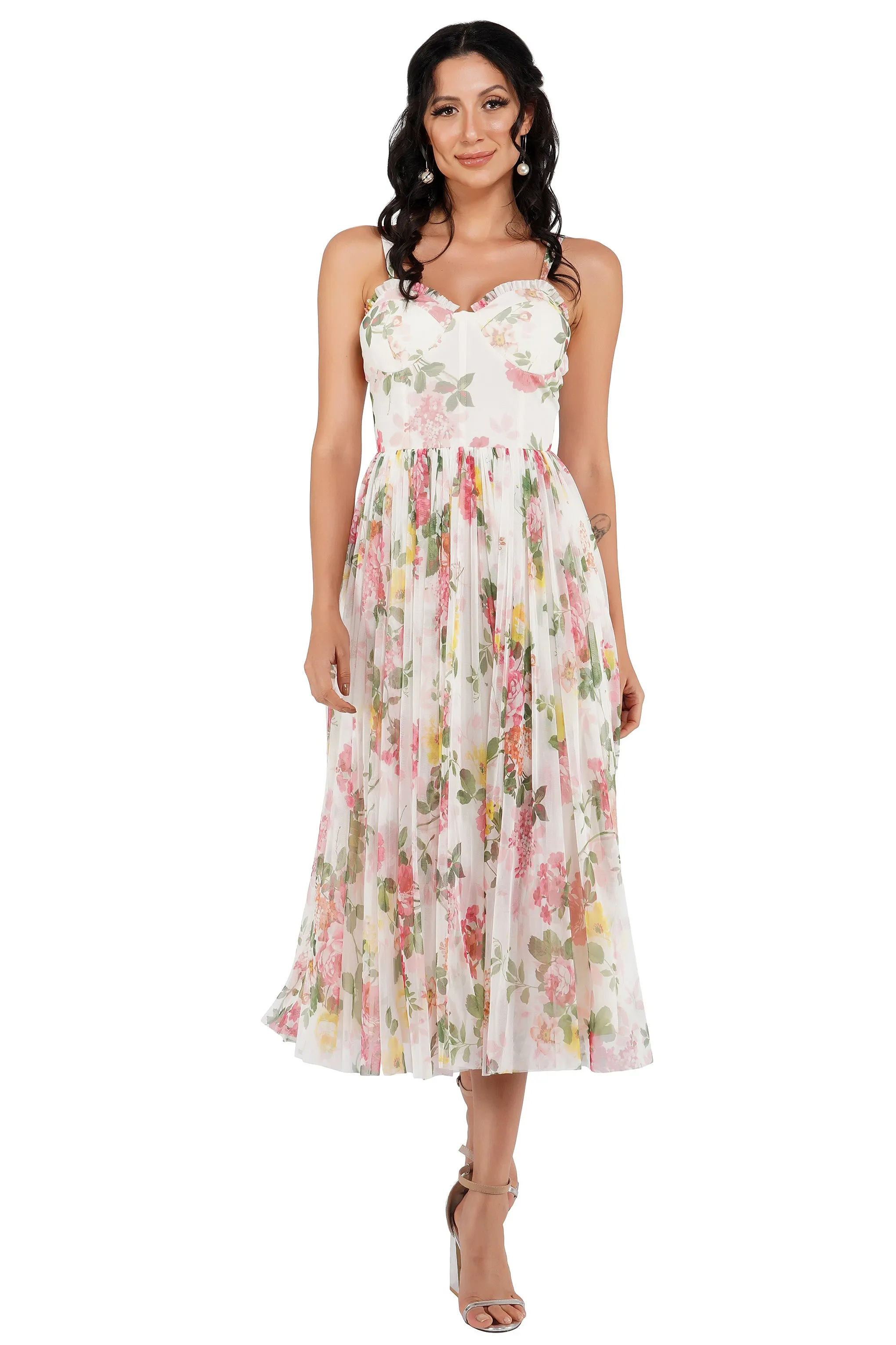 Dane Floral Tulle Corset Tulle Midi Dress sold by Lace & Beads product image thumbnail 3