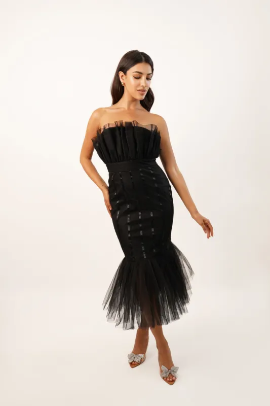 Nero Black Strapless Midi Dress made by Lace & Beads